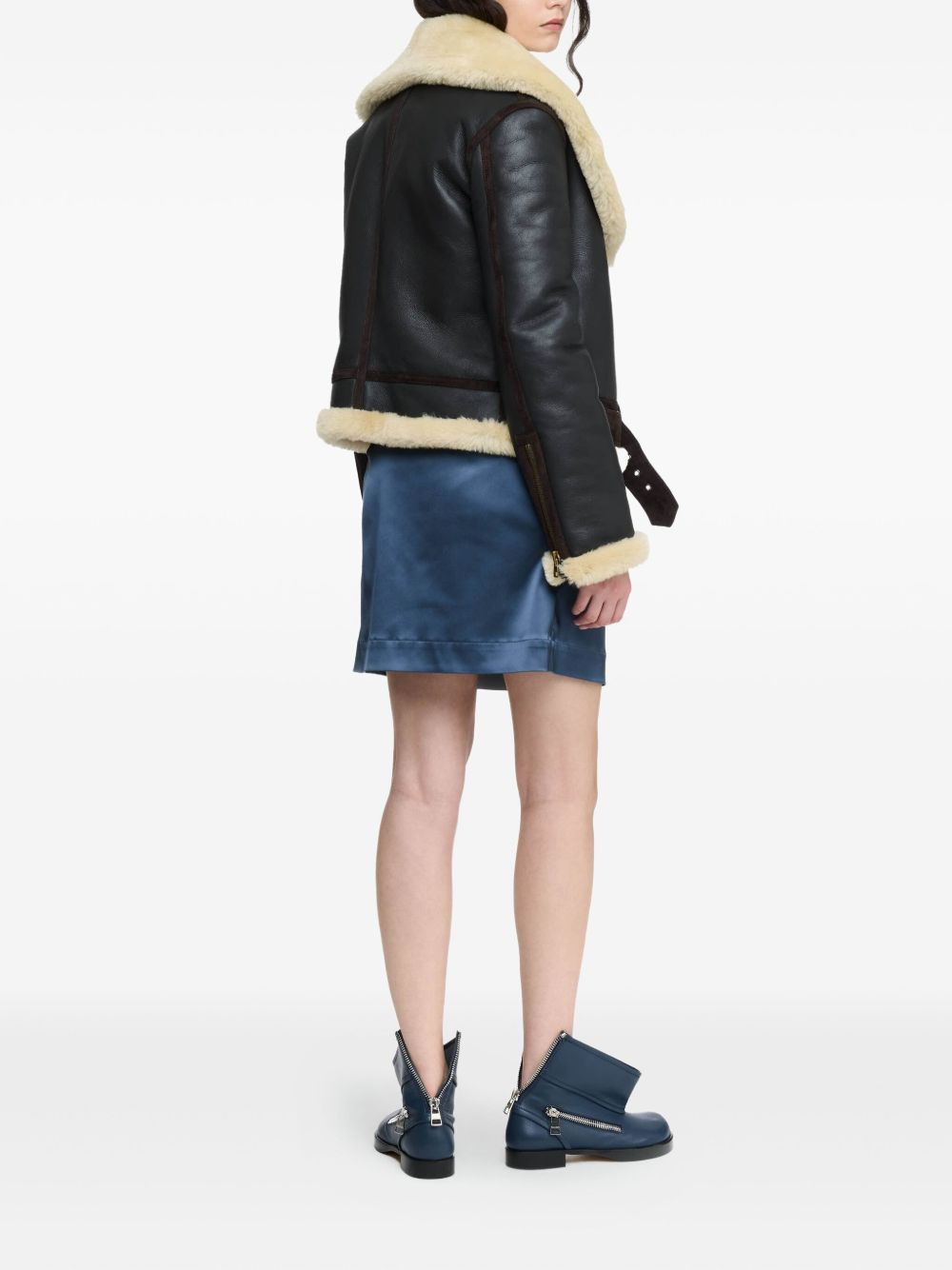 shearling-collar leather jacket - 3