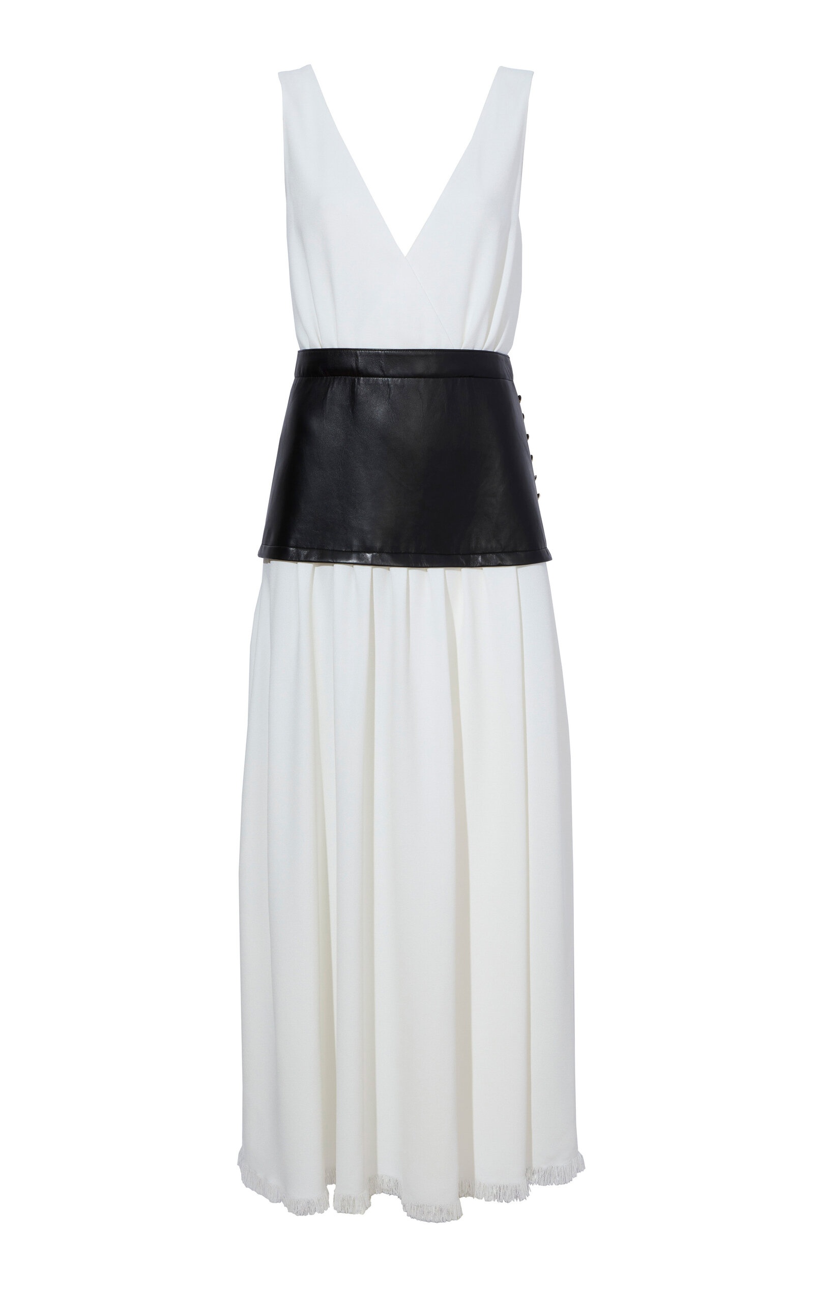 Lightweight Crepe and Leather Maxi Dress white - 1