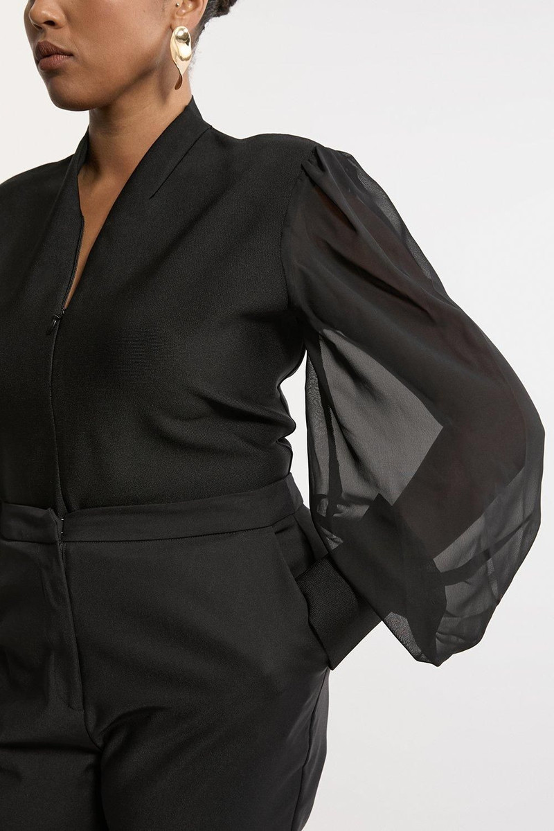 Plus Size Bandage Figure Form Zip Detail Chiffon Sleeve Knit Top 3