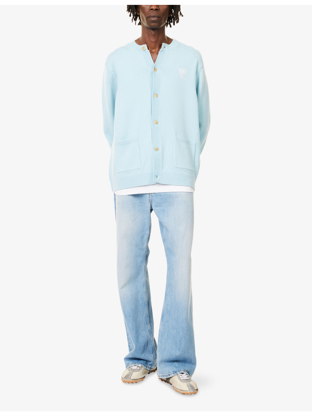Embroidered-Logo Patch-Pocket Knitted-Wool Cardigan - 2