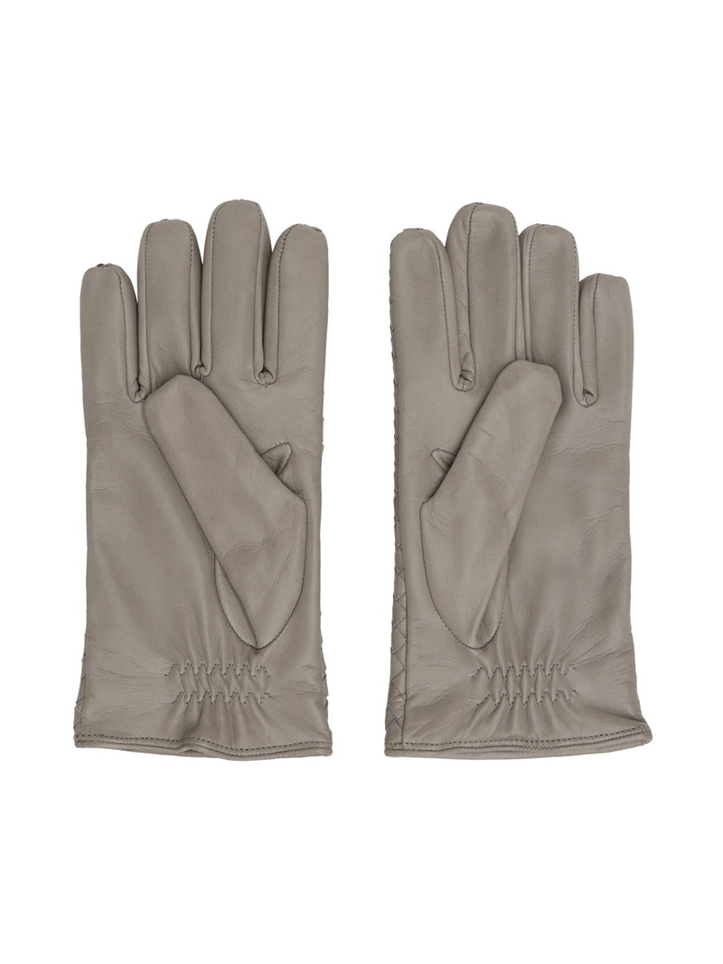 Bottega Veneta Gray Intrecciato Leather Gloves outlook