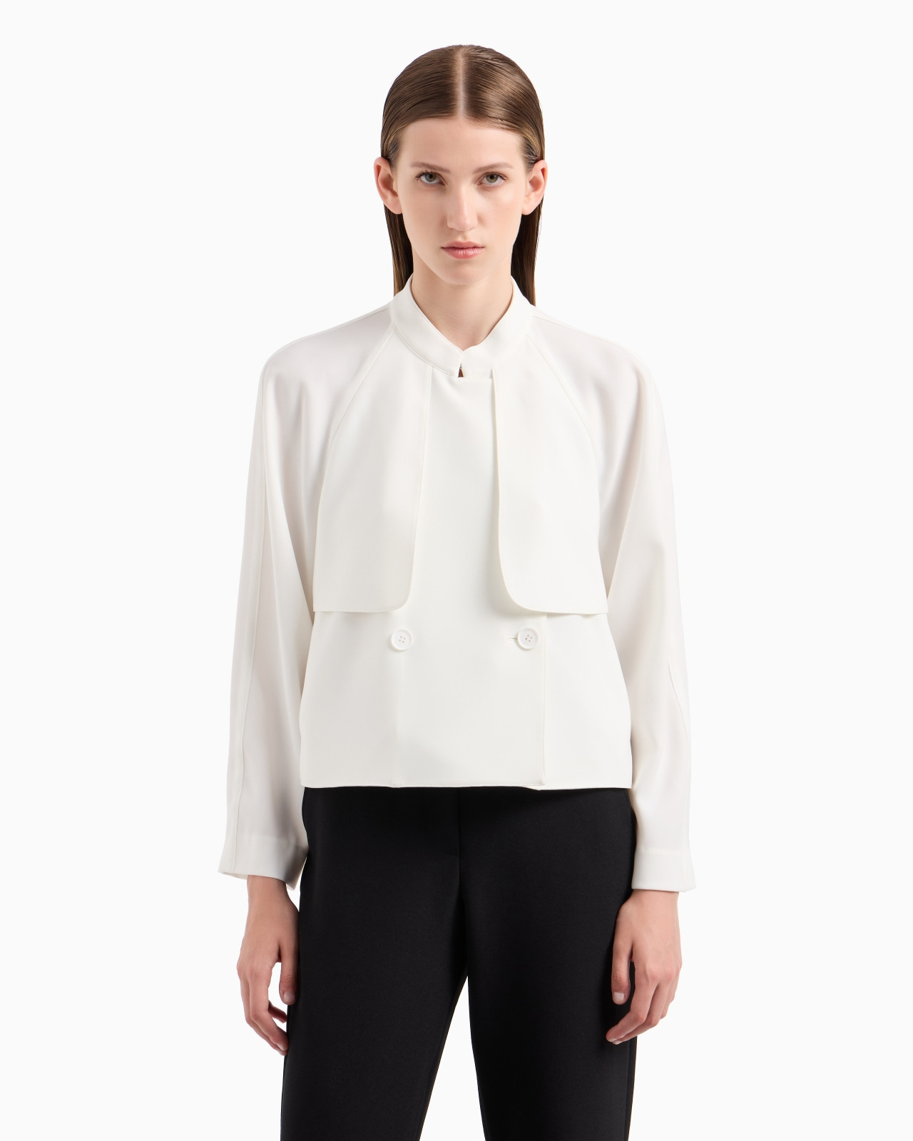 Double-breasted jacket in technical cady with a guru collar - 4
