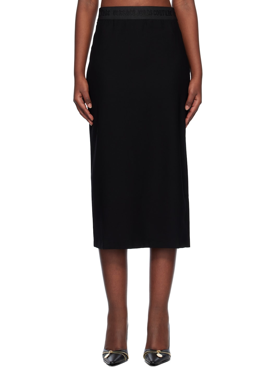 Black Logo Pencil Midi Skirt - 1