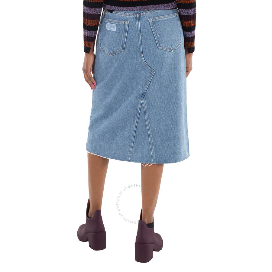 Ganni Ladies Light Blue Stone Denim Organic Cotton Midi Skirt - 4