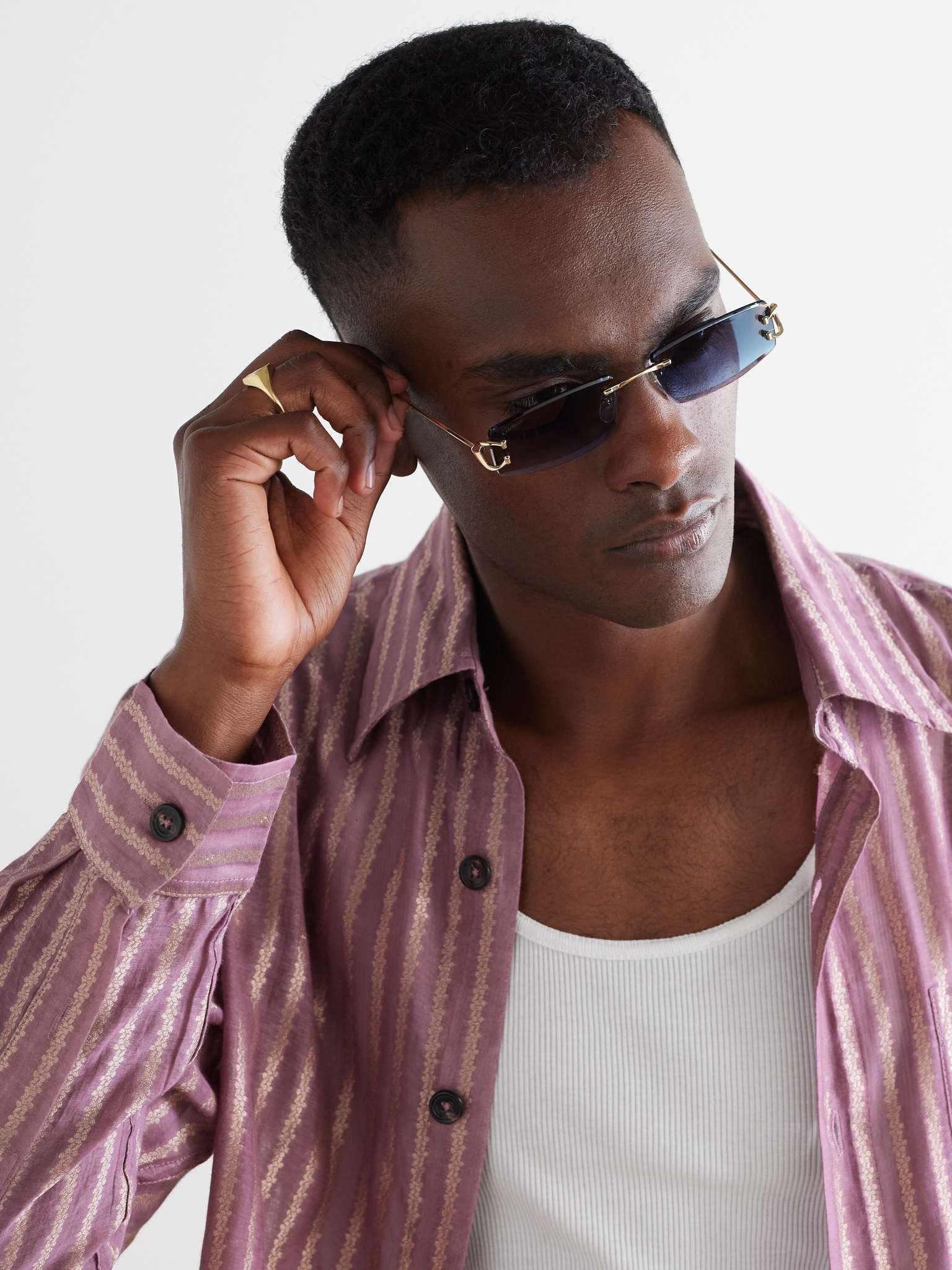C De Cartier Rimless Rectangle-Frame Gold-Tone Sunglasses - 2