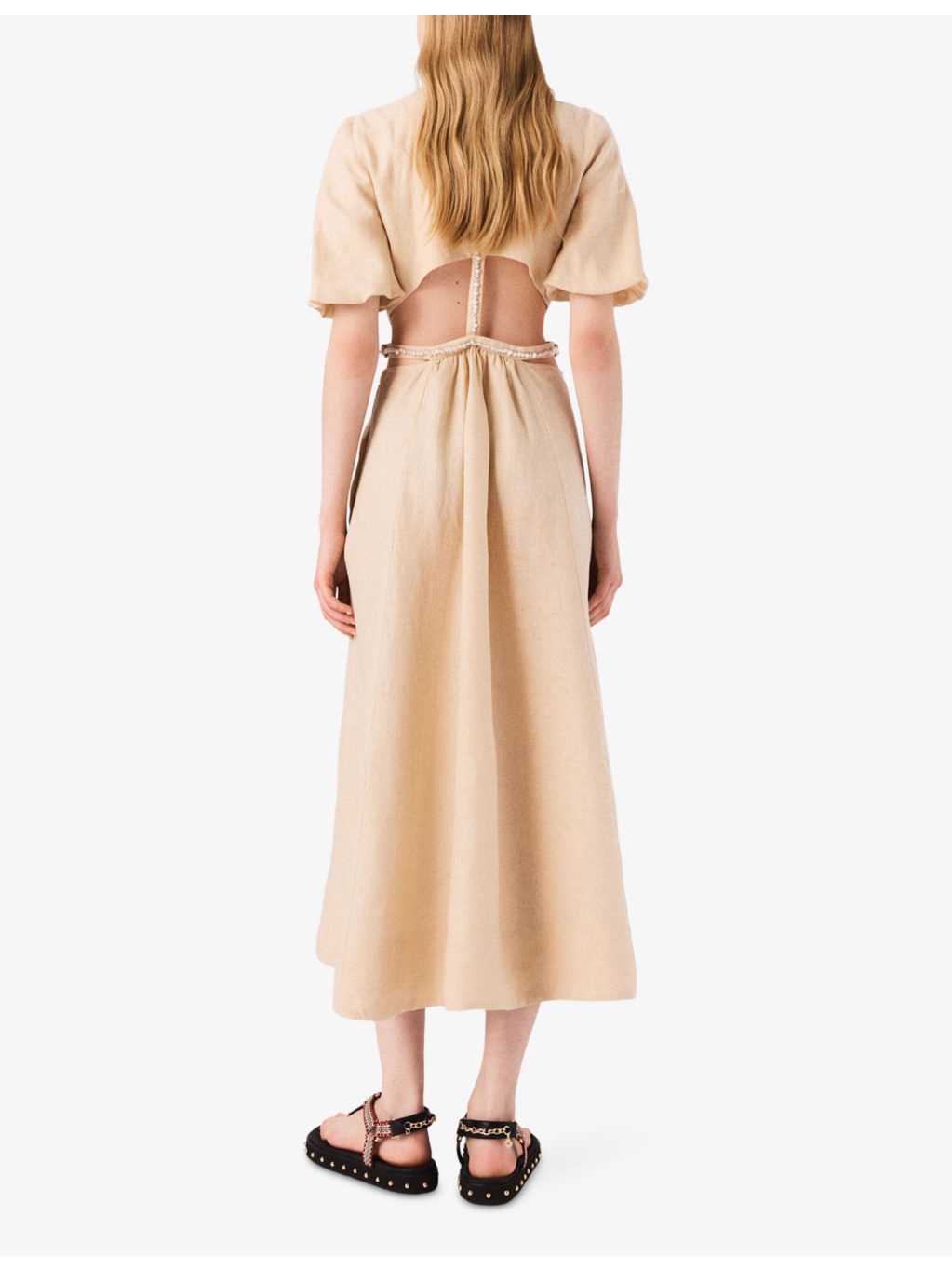 V-Neck Cut-Out Linen Maxi Dress - 3