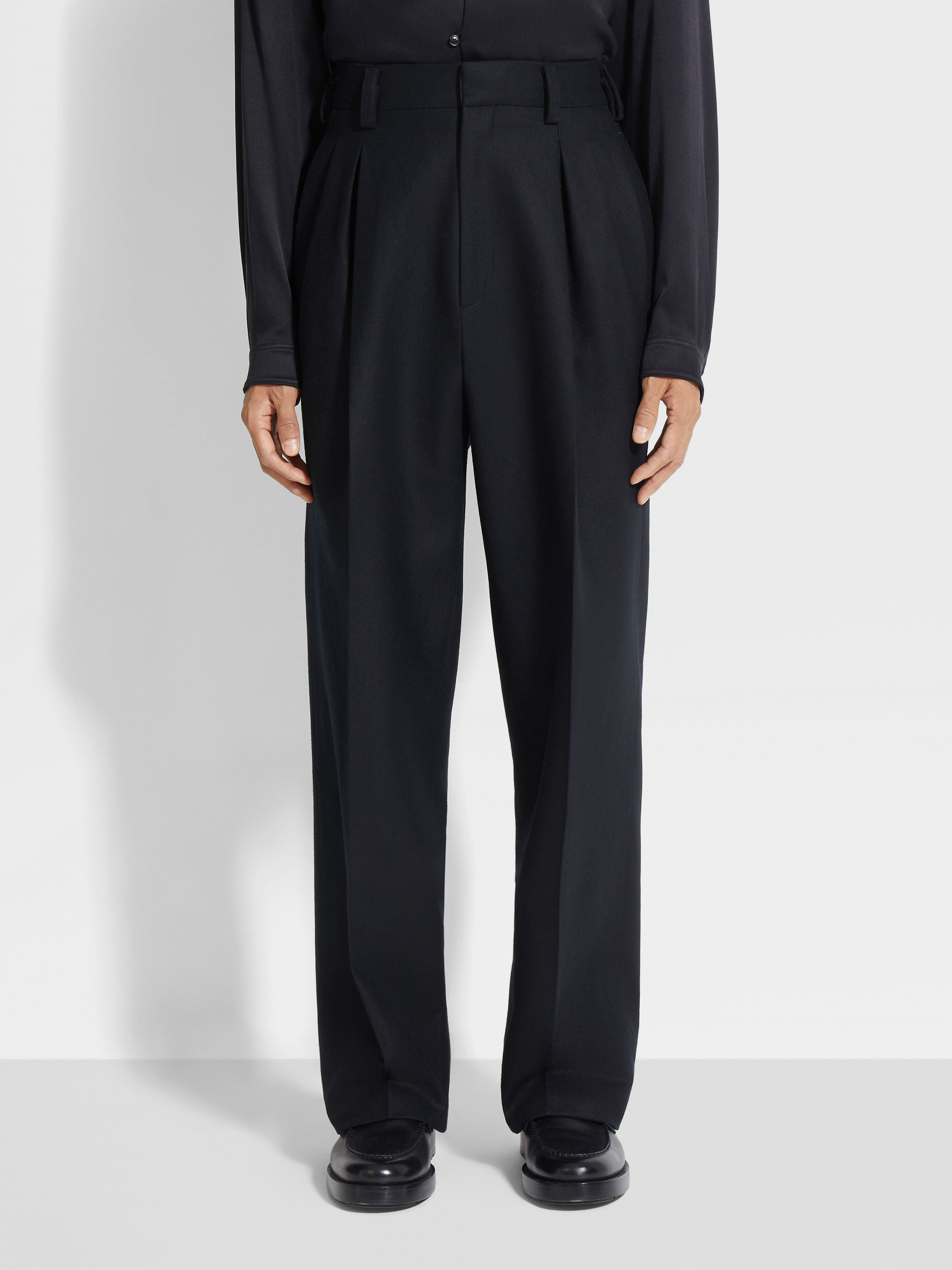 BLACK MÉLANGE WOOL PANTS - 5
