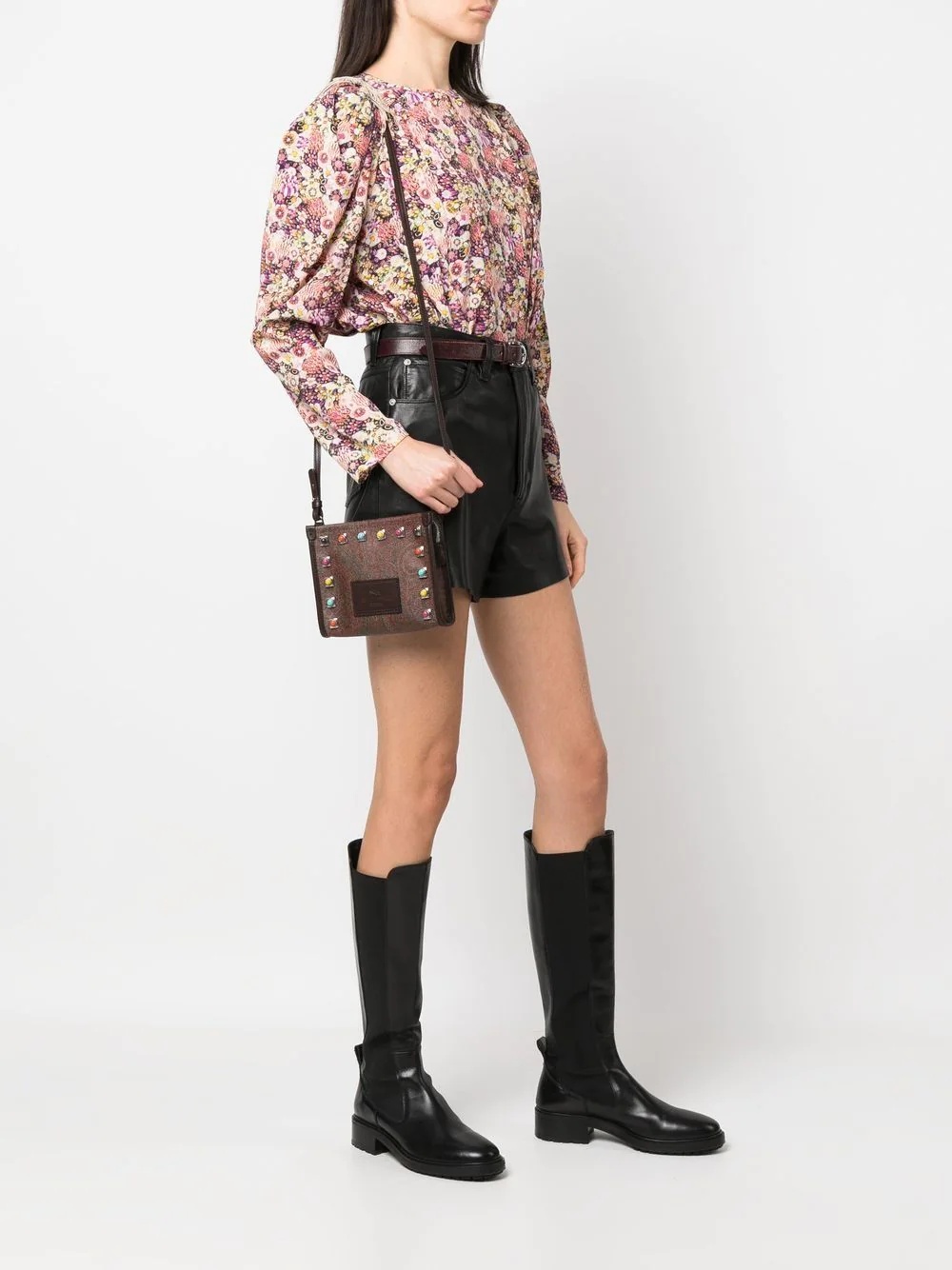 studded paisley-print shoulder bag - 2