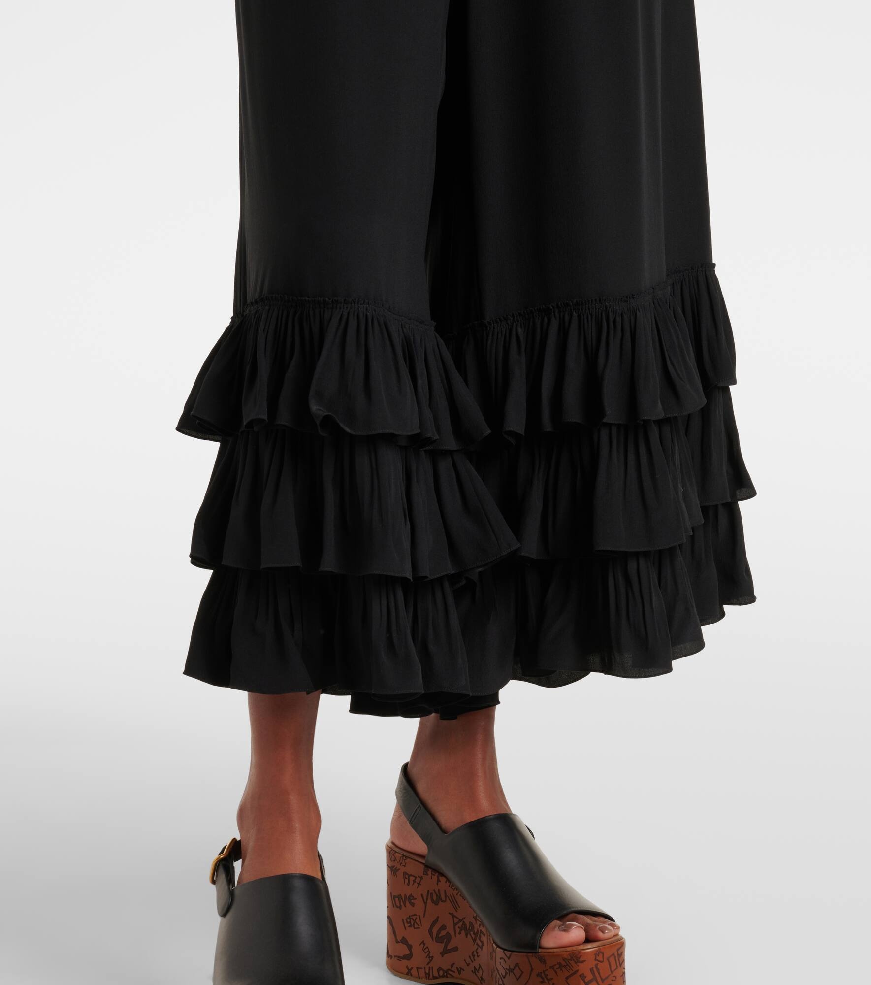 Layered crêpe de chine wide-leg pants - 5