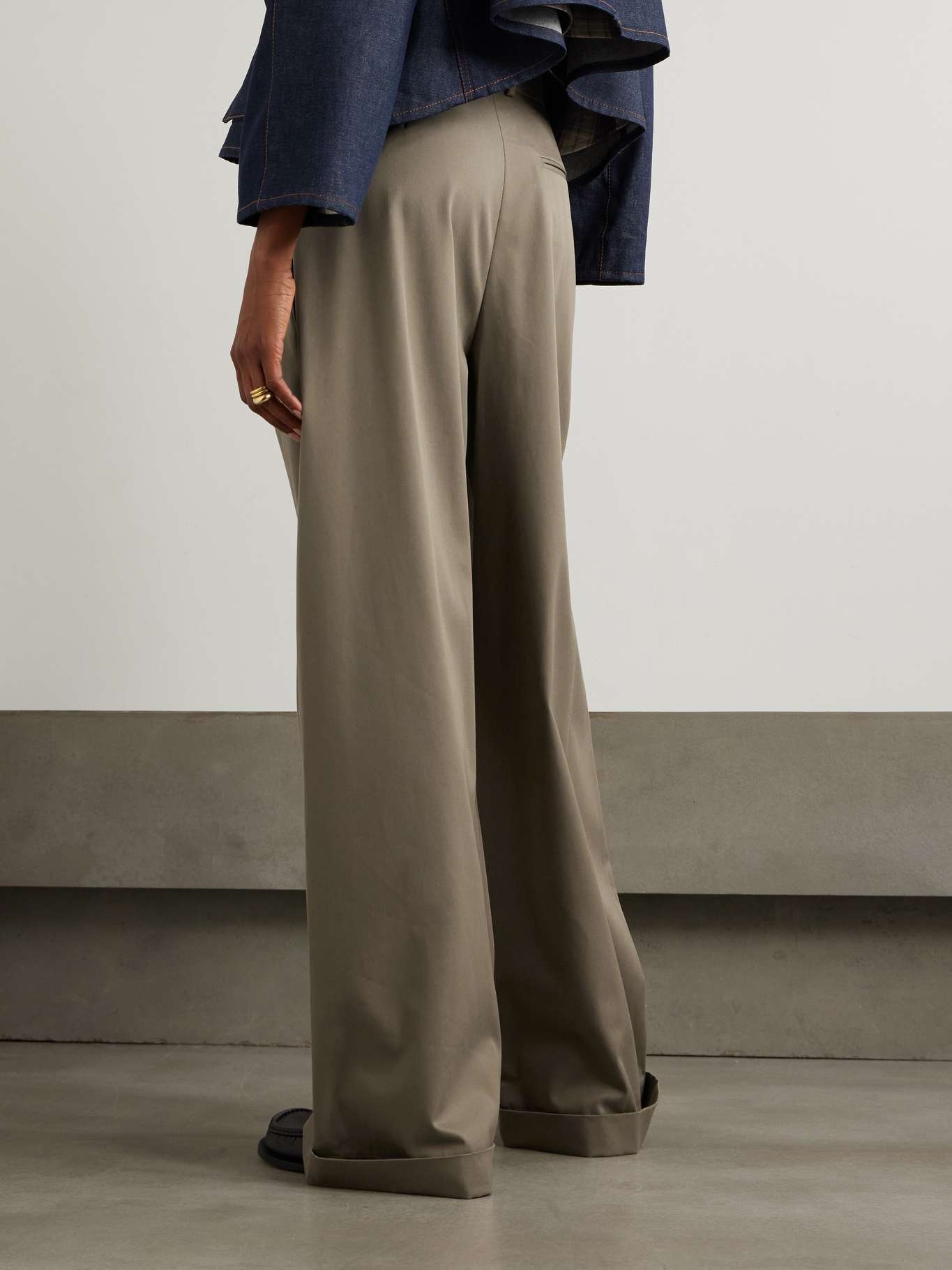 Pleated cotton and silk-blend twill high-rise wide-leg pants - 3