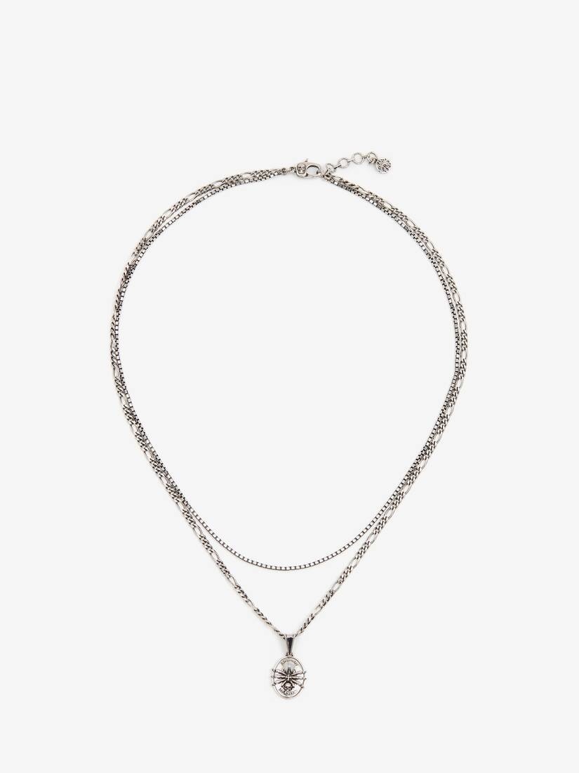 Men's Spider Skull Chain Necklace in Antique Silver - 1