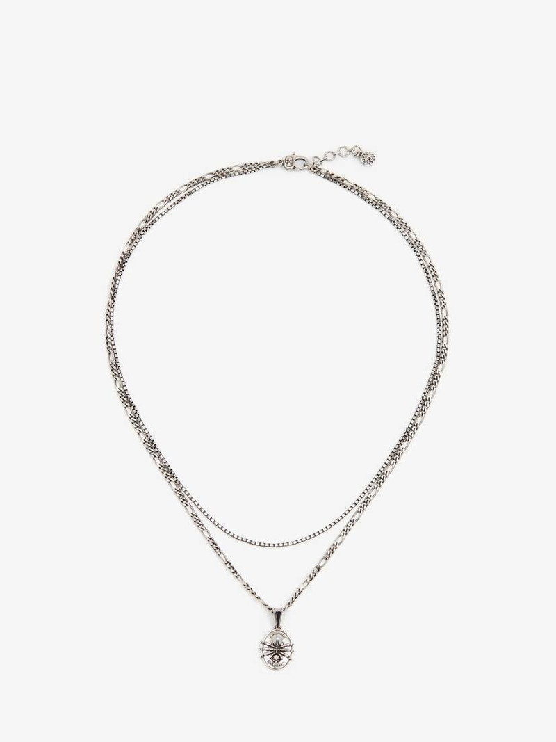 Men's Spider Skull Chain Necklace in Antique Silver 1