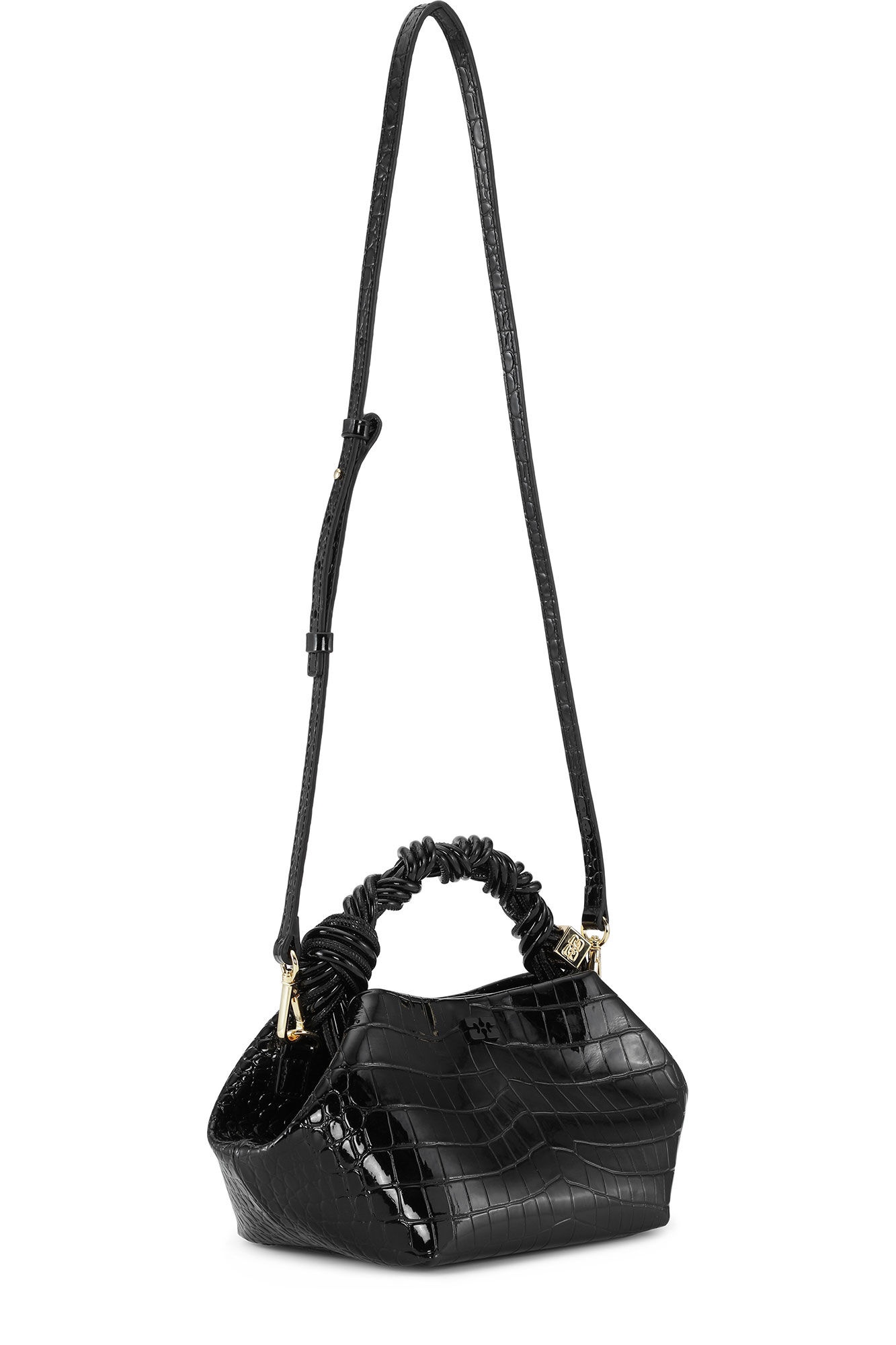 BLACK CROCO PATENT SMALL GANNI BOU BAG - 3