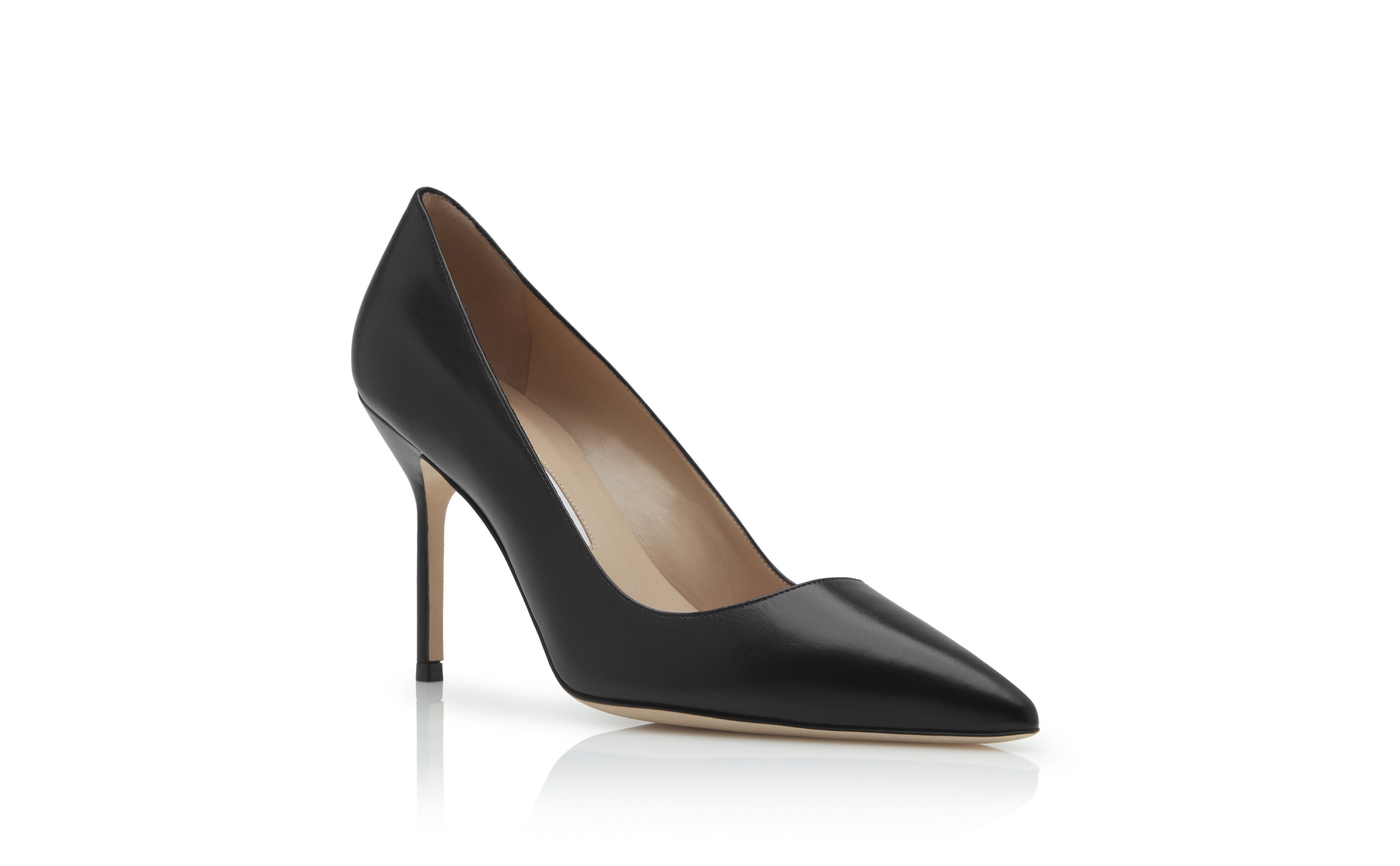 Black Calf Leather Pointed Toe Pumps - 3