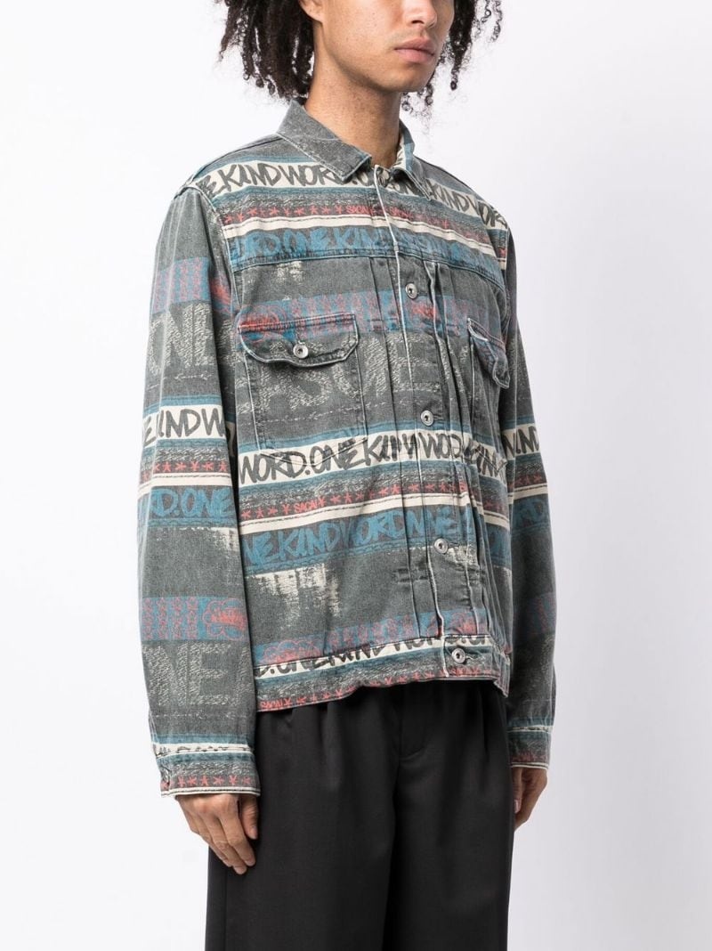 graphic-print distressed denim jacket - 3