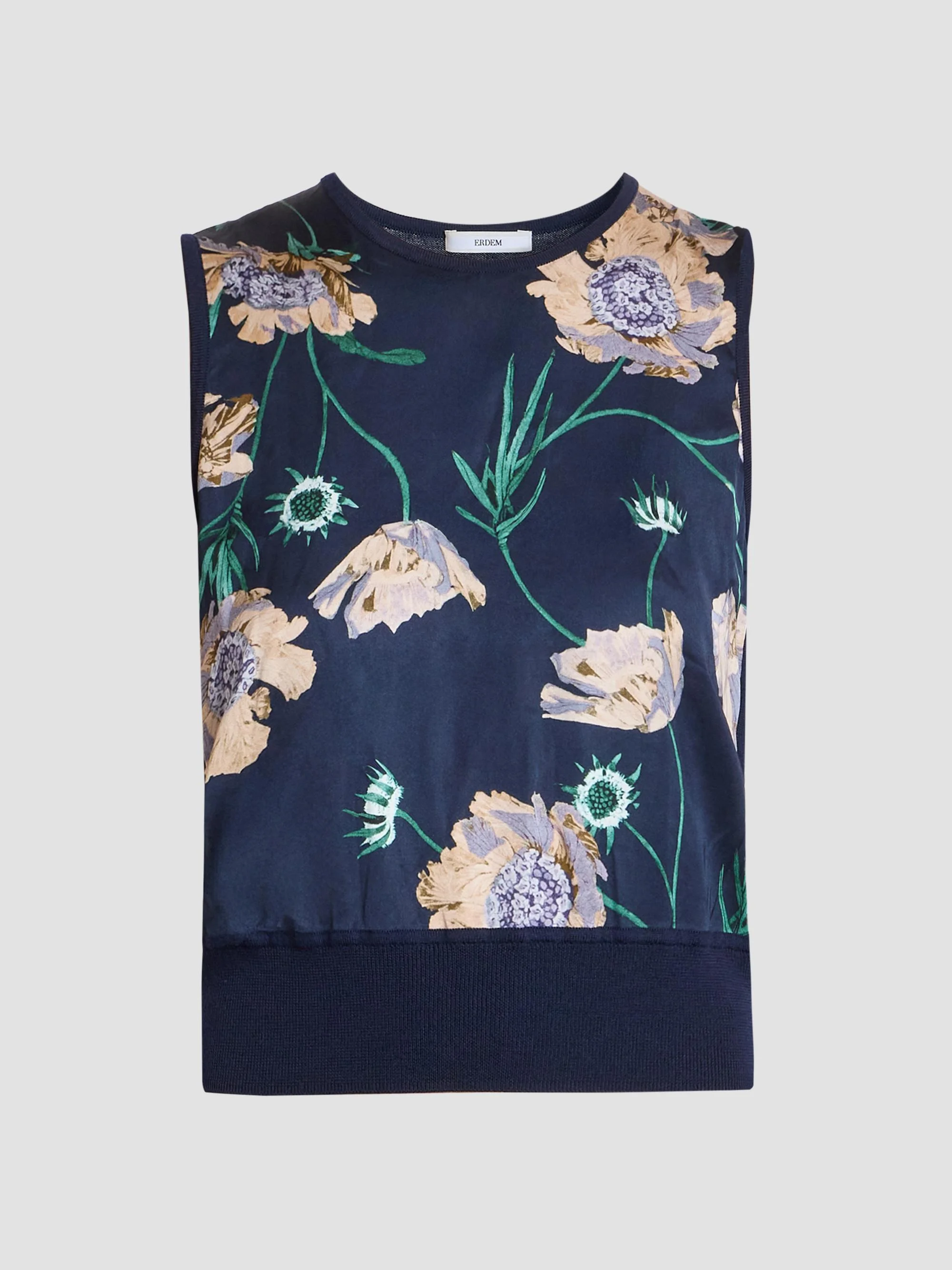 Women's Flower Wool Knit Sleeveless Top - Navy - 1