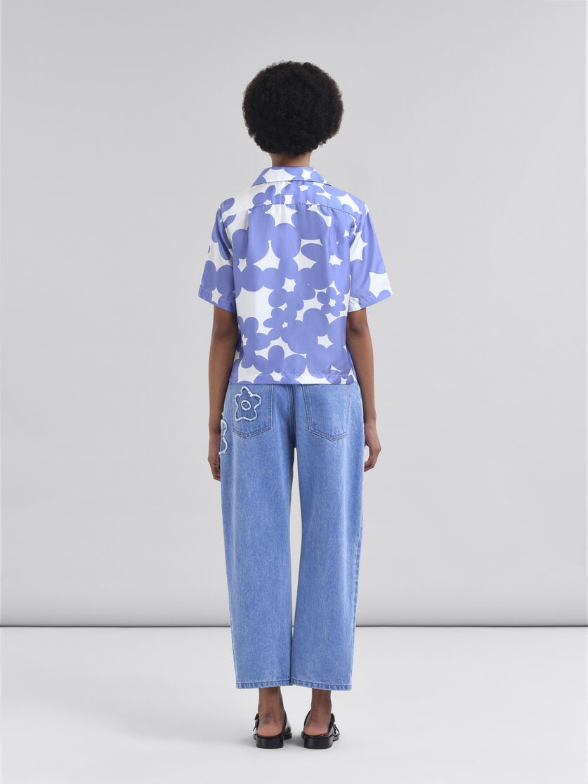 SILK BOWLING SHIRT WITH BLUE AND WHITE DILLIES MOTIF - 3