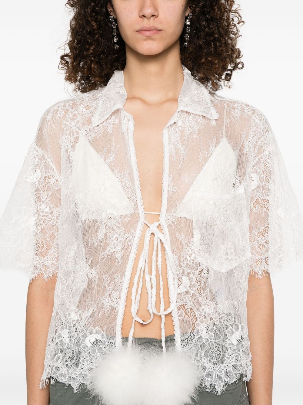 pompom-detail lace blouse - 5