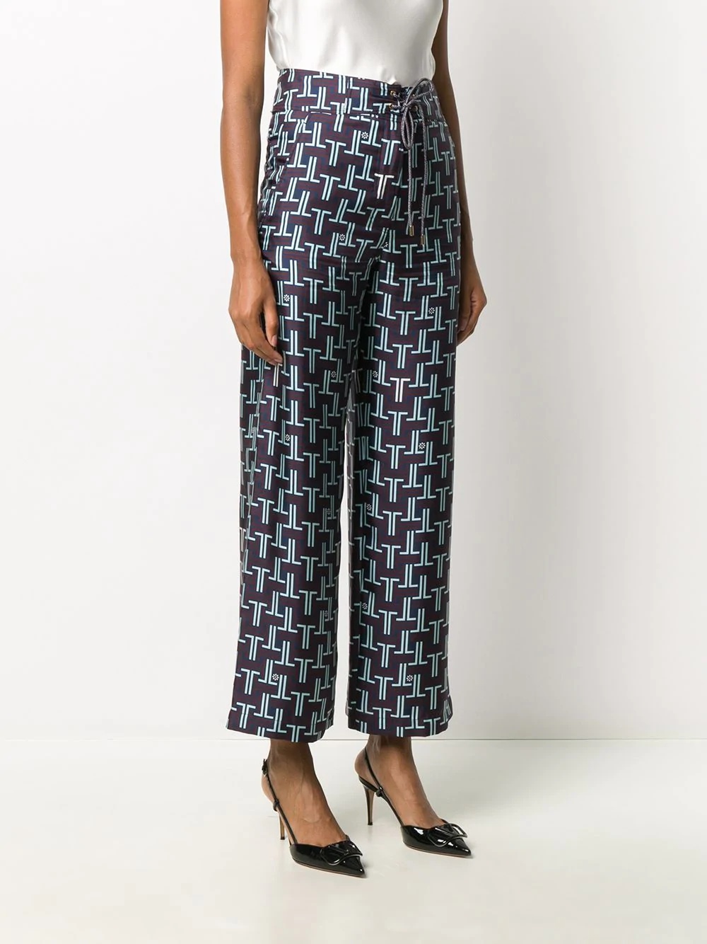 silk monogram-print cropped trousers - 3