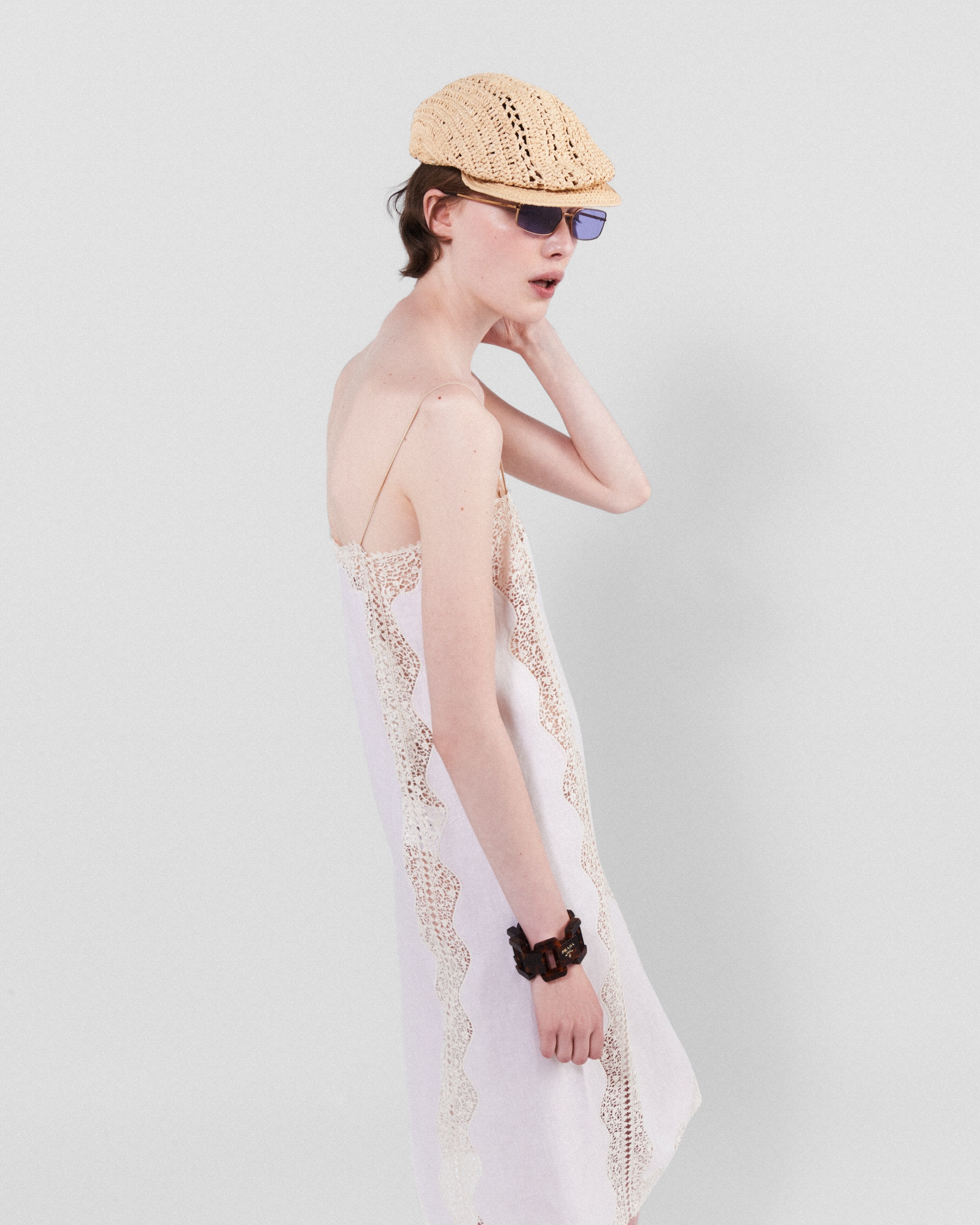 Prada Embroidered, lace-trimmed linen dress | REVERSIBLE