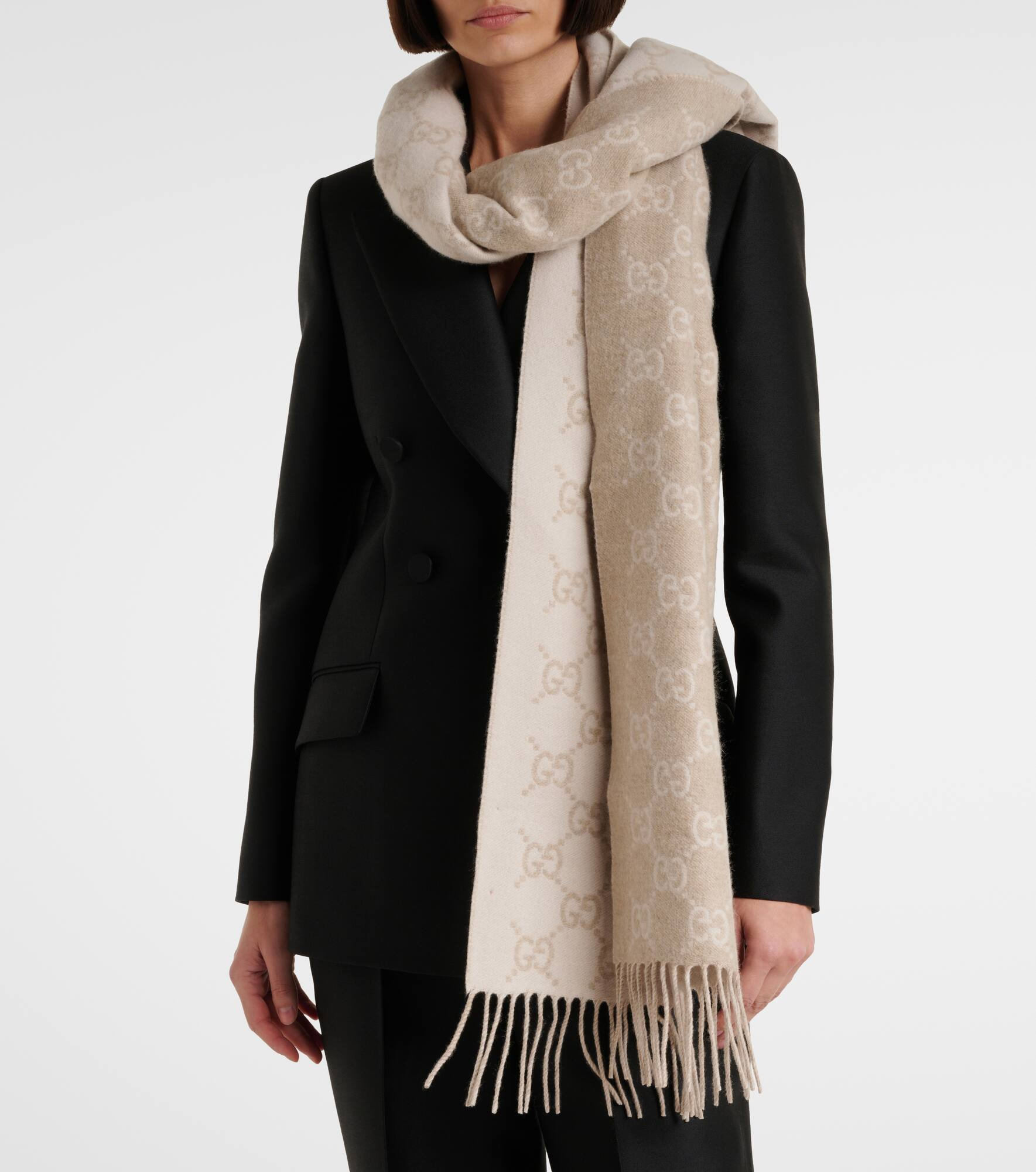 GG fringed cashmere scarf - 2