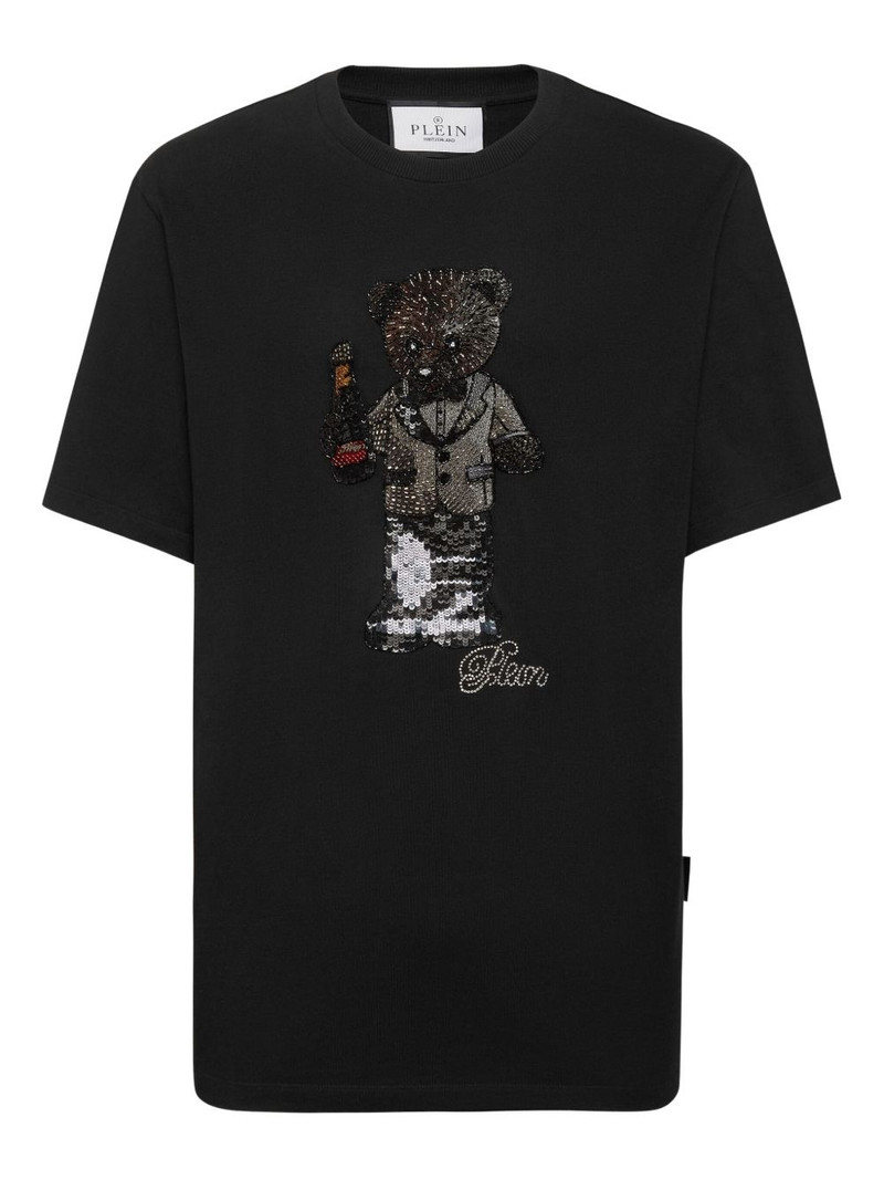 teddy bear-motif crystal-embellished T-shirt 1