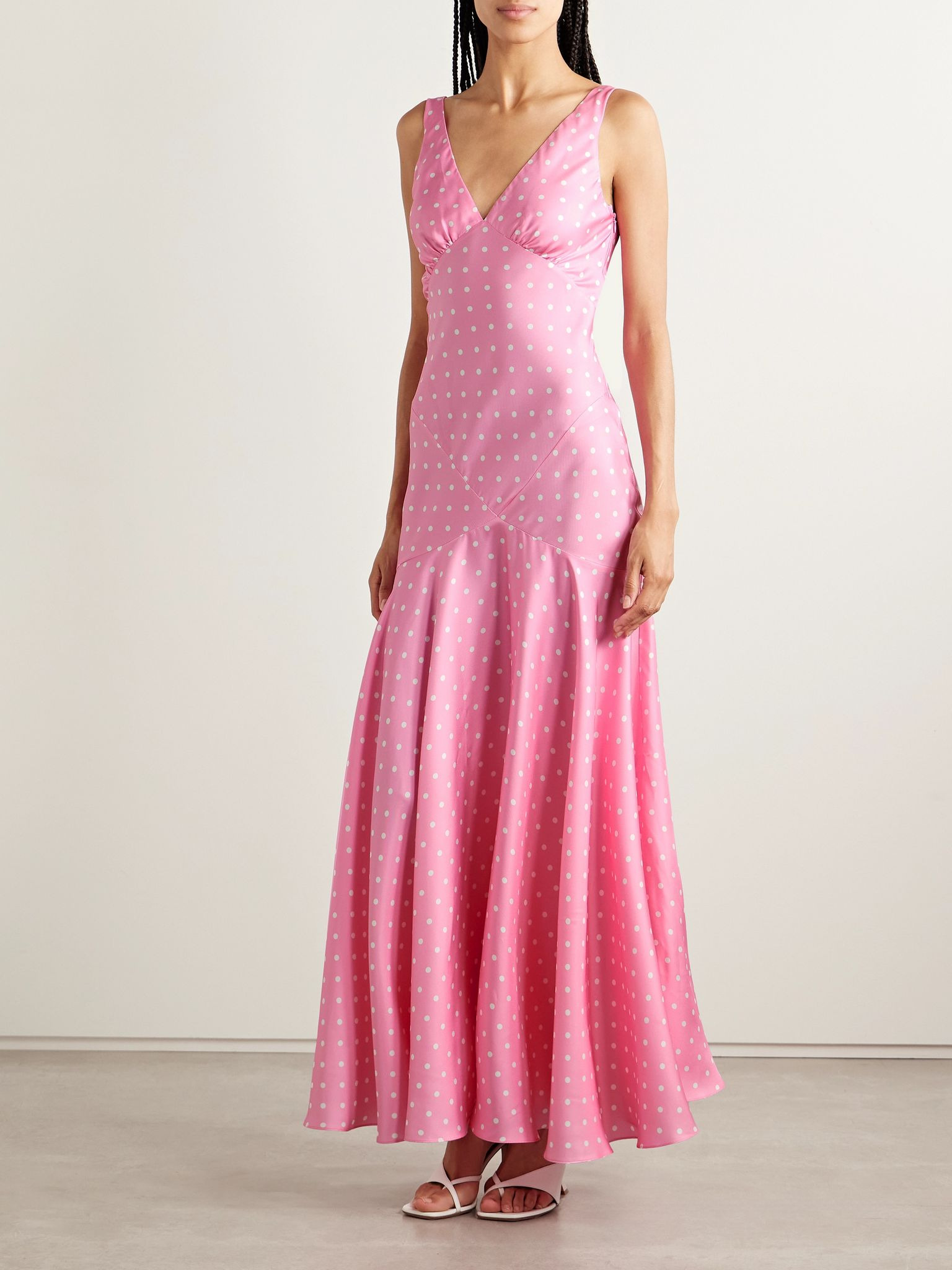Embellished polka-dot silk-satin twill gown Pink - 5