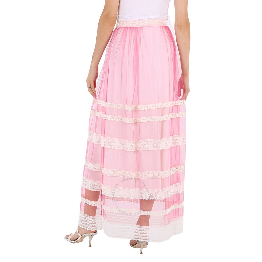 Burberry Ladies Bright Pink Floral Lace-trim Tulle Maxi Skirt - 3