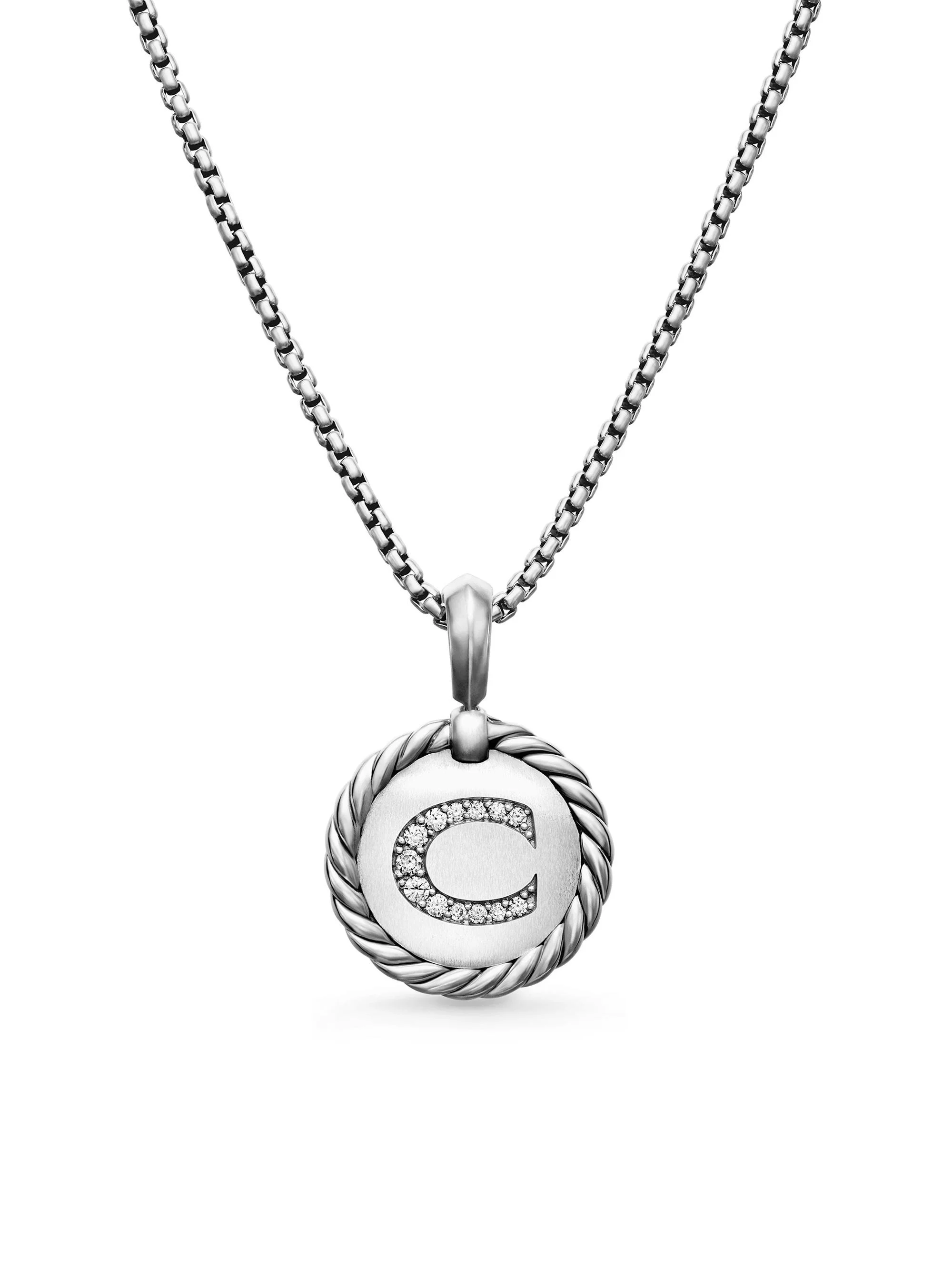 Women's Initial Charm Necklace in Sterling Silver - Initial C - 1