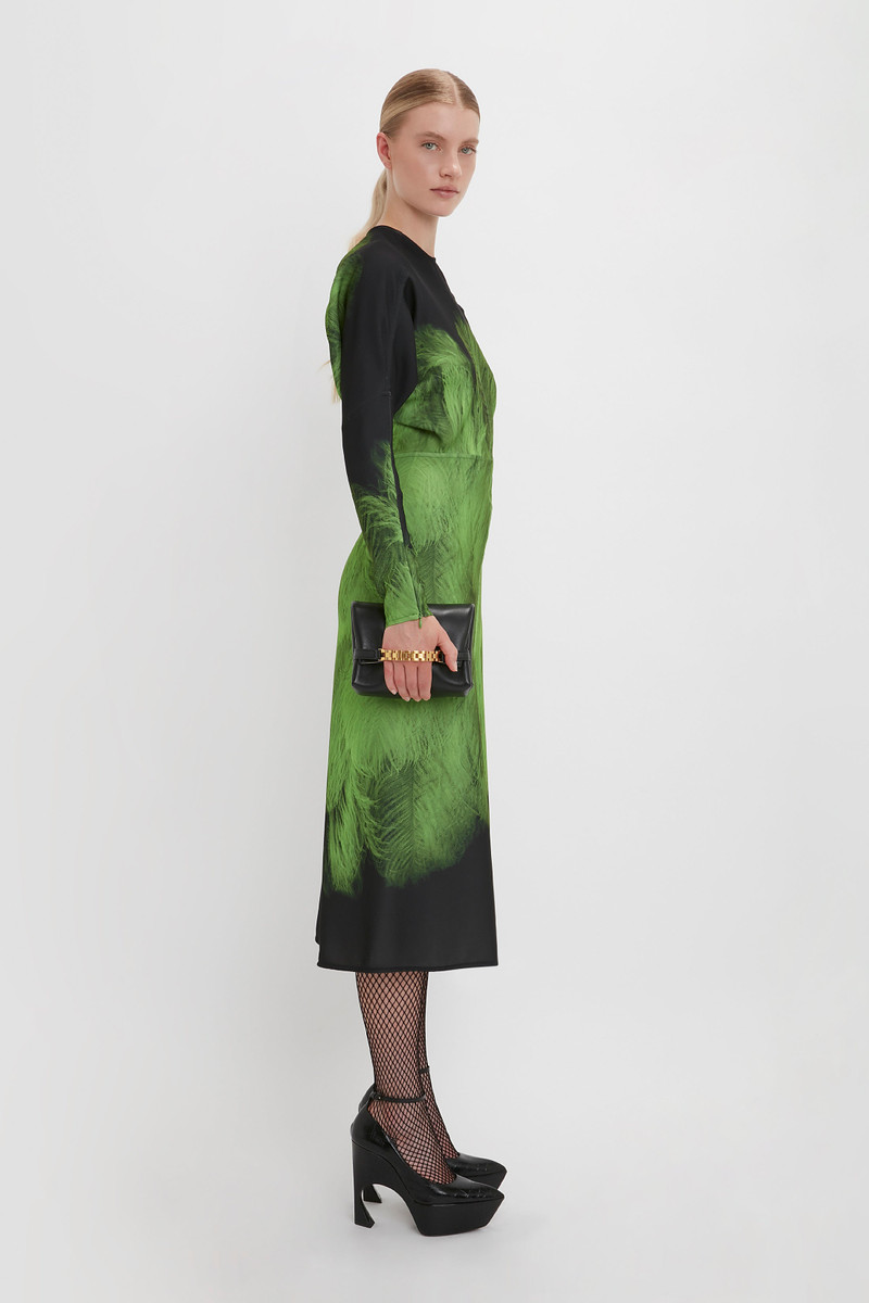 Dolman Midi Dress In Green Digital Feather Print 10