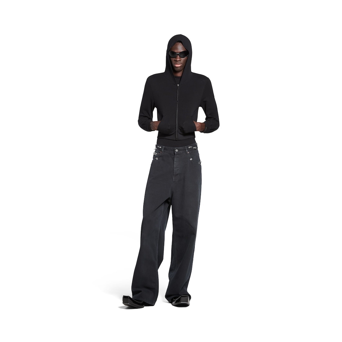 Pierced Baggy Pants in Black - 2