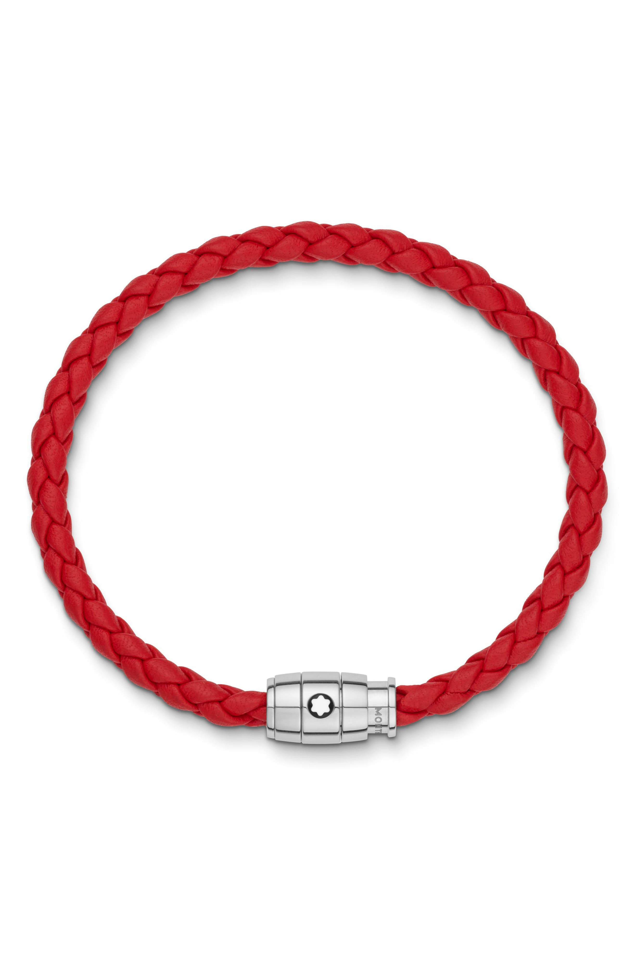 Montblanc Braided Leather Bracelet in Red at Nordstrom - 2