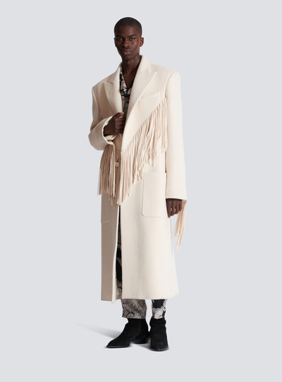 Balmain Unisex long fringed wool and cashmere coat outlook