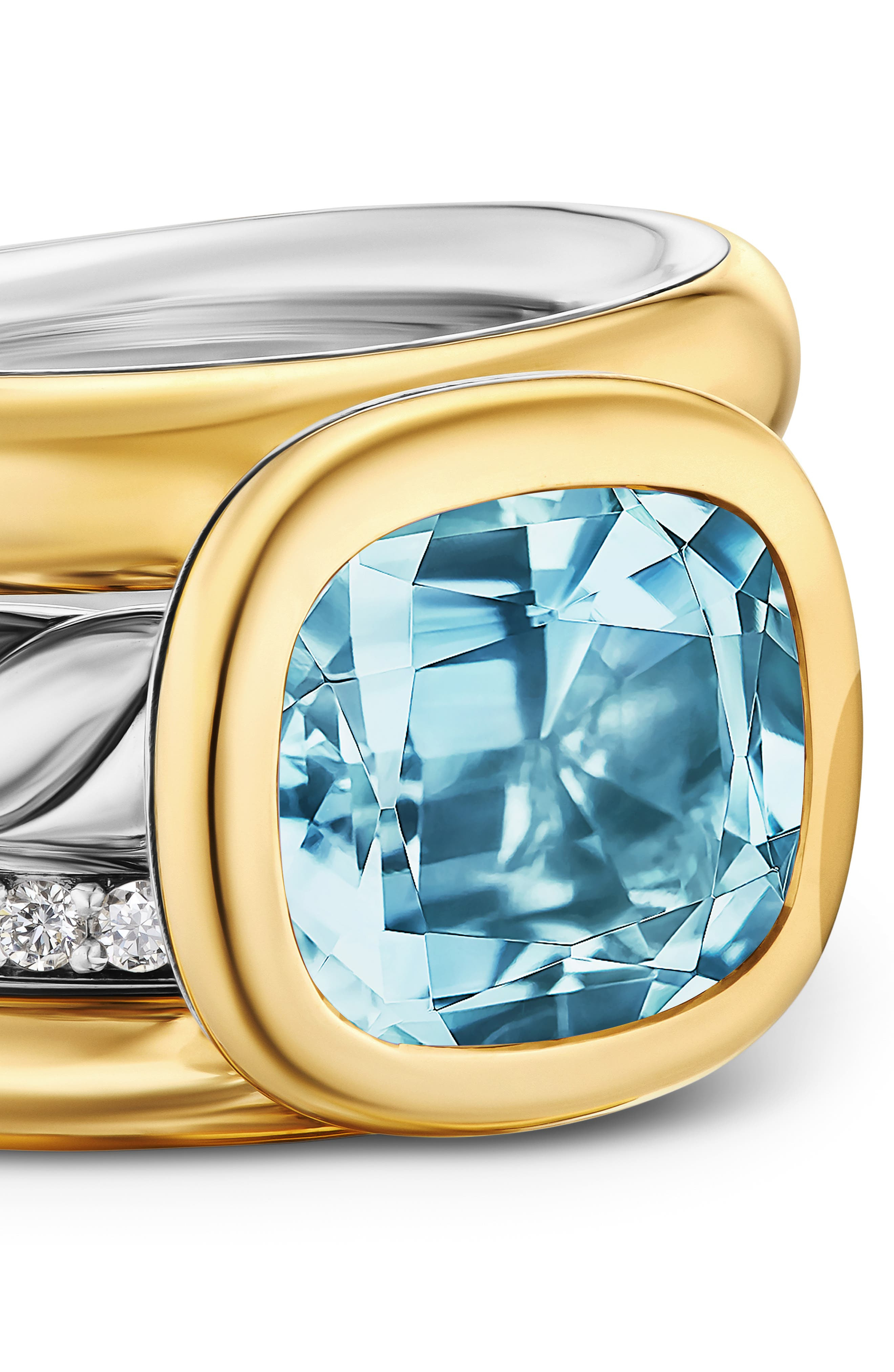 David Yurman DY Mercer® Four Row Stone Ring in Sterling Silver with 18K Yellow Gold, Sky Blue Topaz  - 4