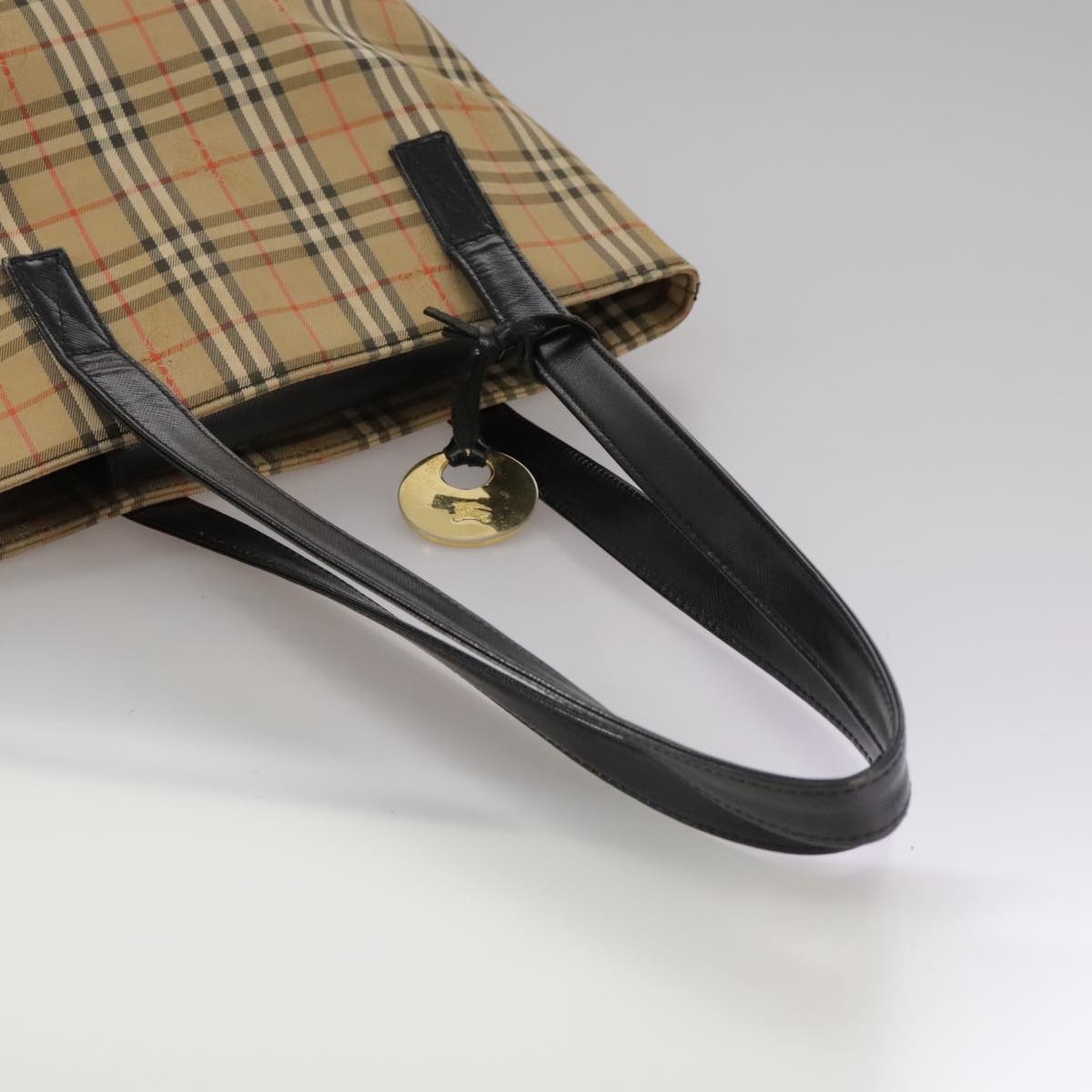 Burberry Nova Check Tote Bag Canvas Leather Beige Black Gold - 7