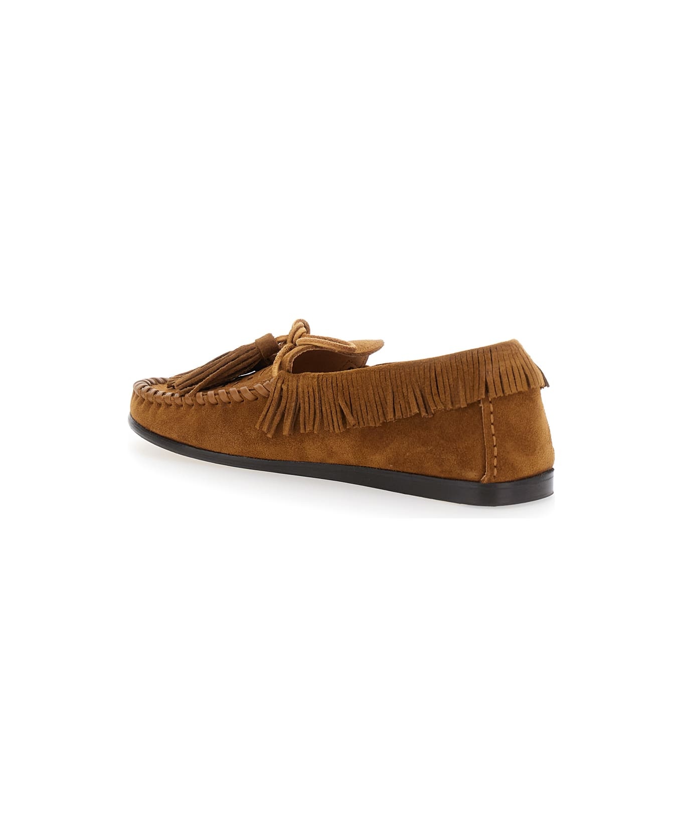 'fitza' Brown Loafers With Fringed Details And Front Bow In Suede Woman - 3