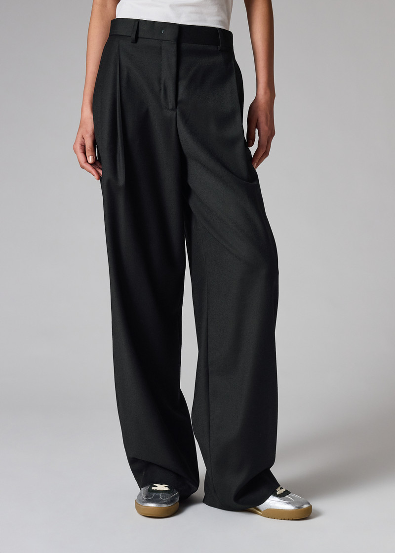 Women's Black Flannel Wide-Leg Trousers 3