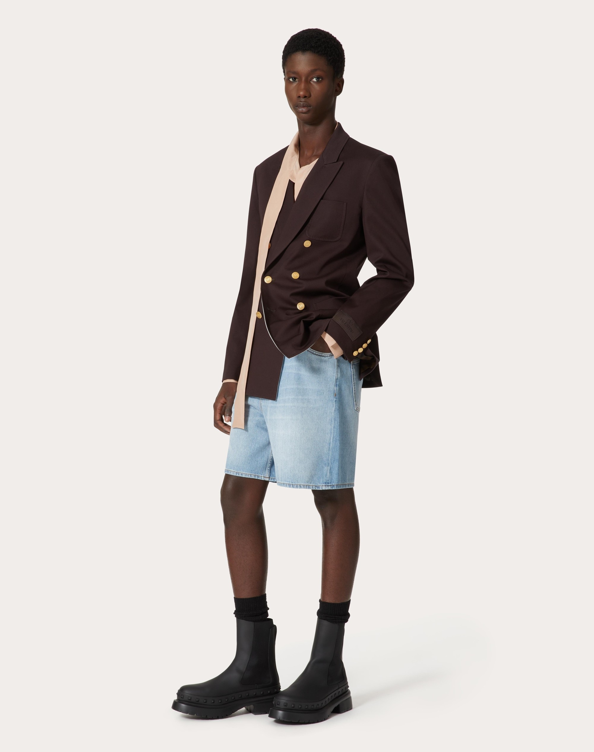 DENIM BERMUDA SHORTS WITH EMBOSSED VLOGO SIGNATURE - 2