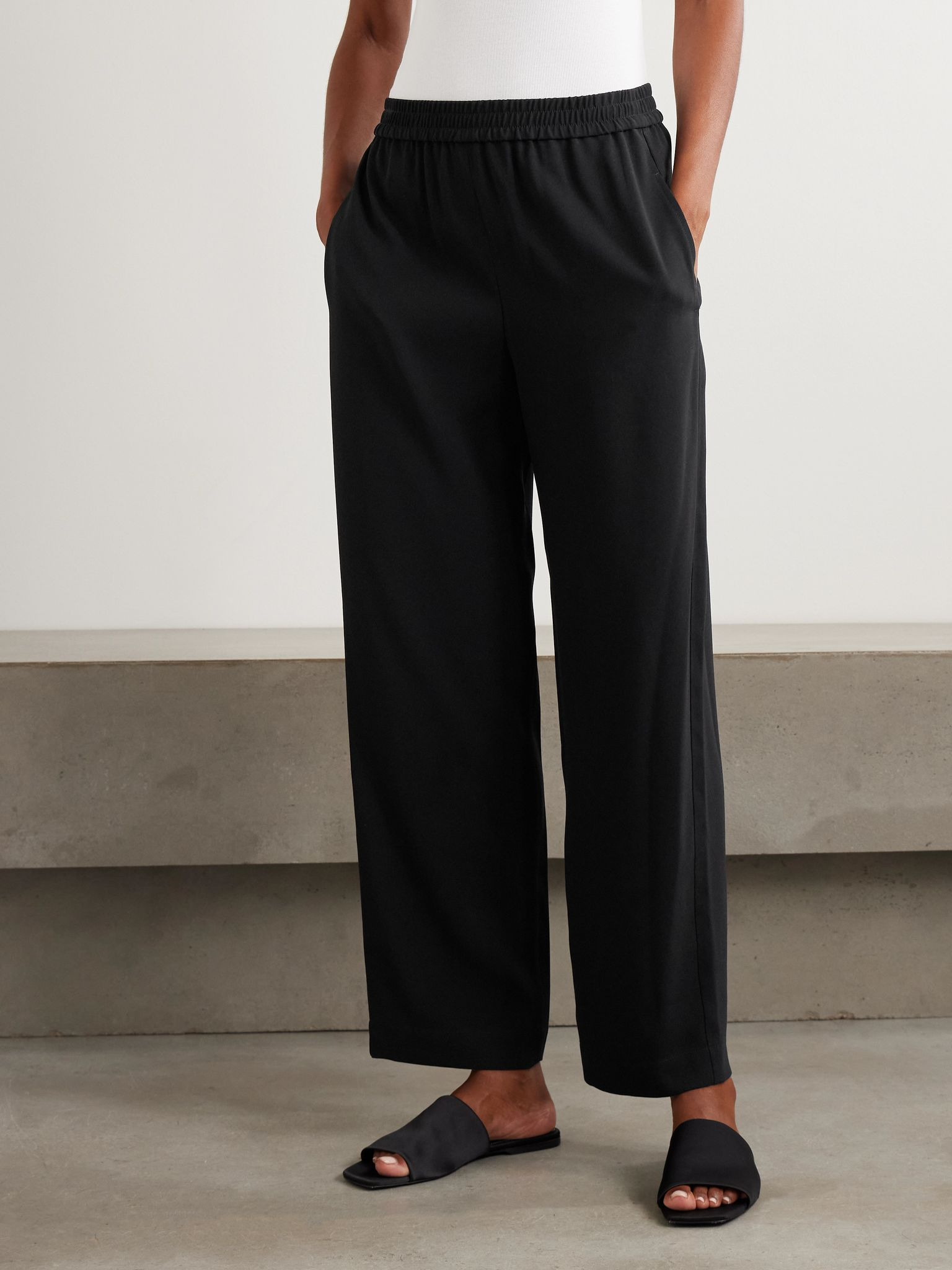 Satin-crepe wide-leg pants Black - 3