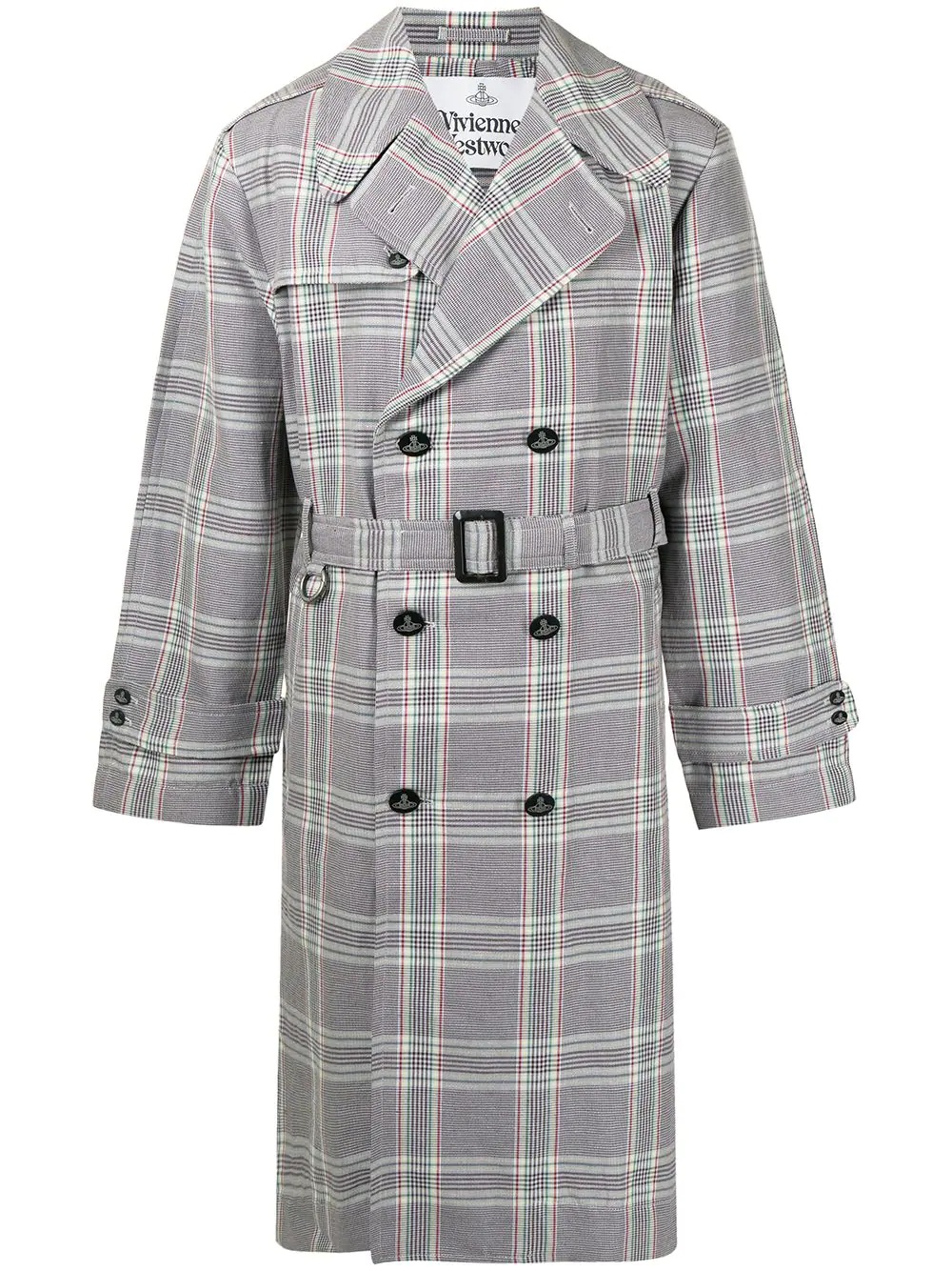 checked double-breasted trench coat - 1