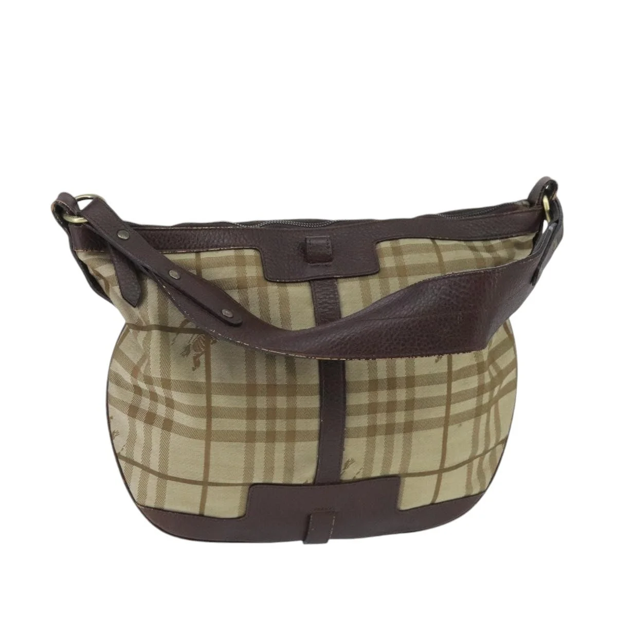 Burberry Nova Check Shoulder Bag Canvas Leather Beige Brown Gold - 1