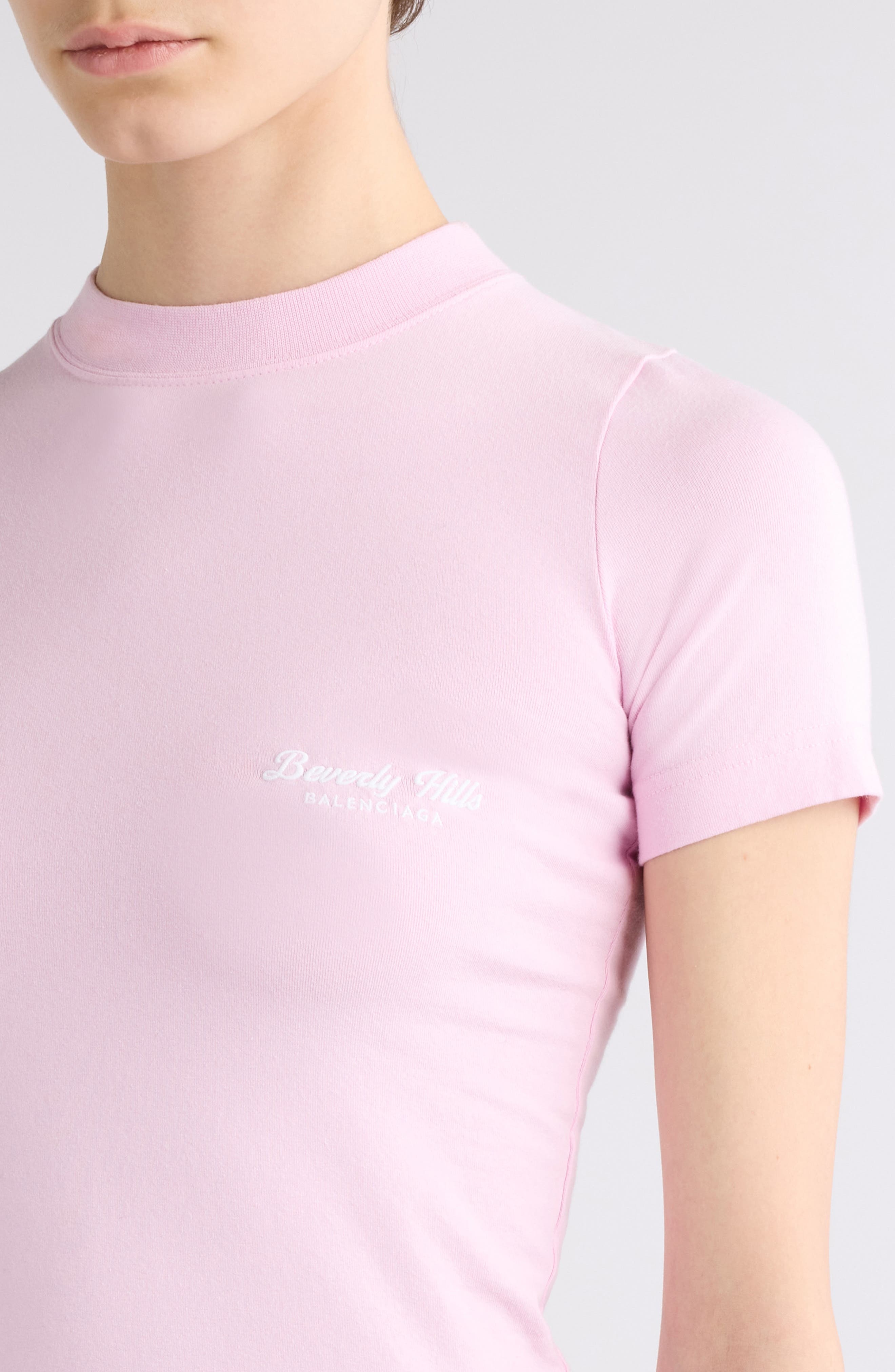 Balenciaga Logo Fitted Stretch Cotton T-Shirt in Light Pink/White at Nordstrom - 5