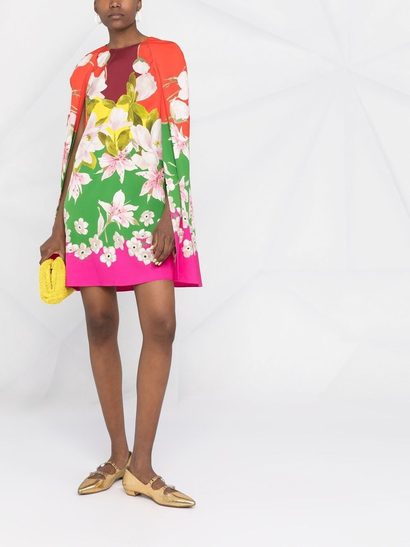 Valentino Flying Flowers print cape-sleeve minidress outlook