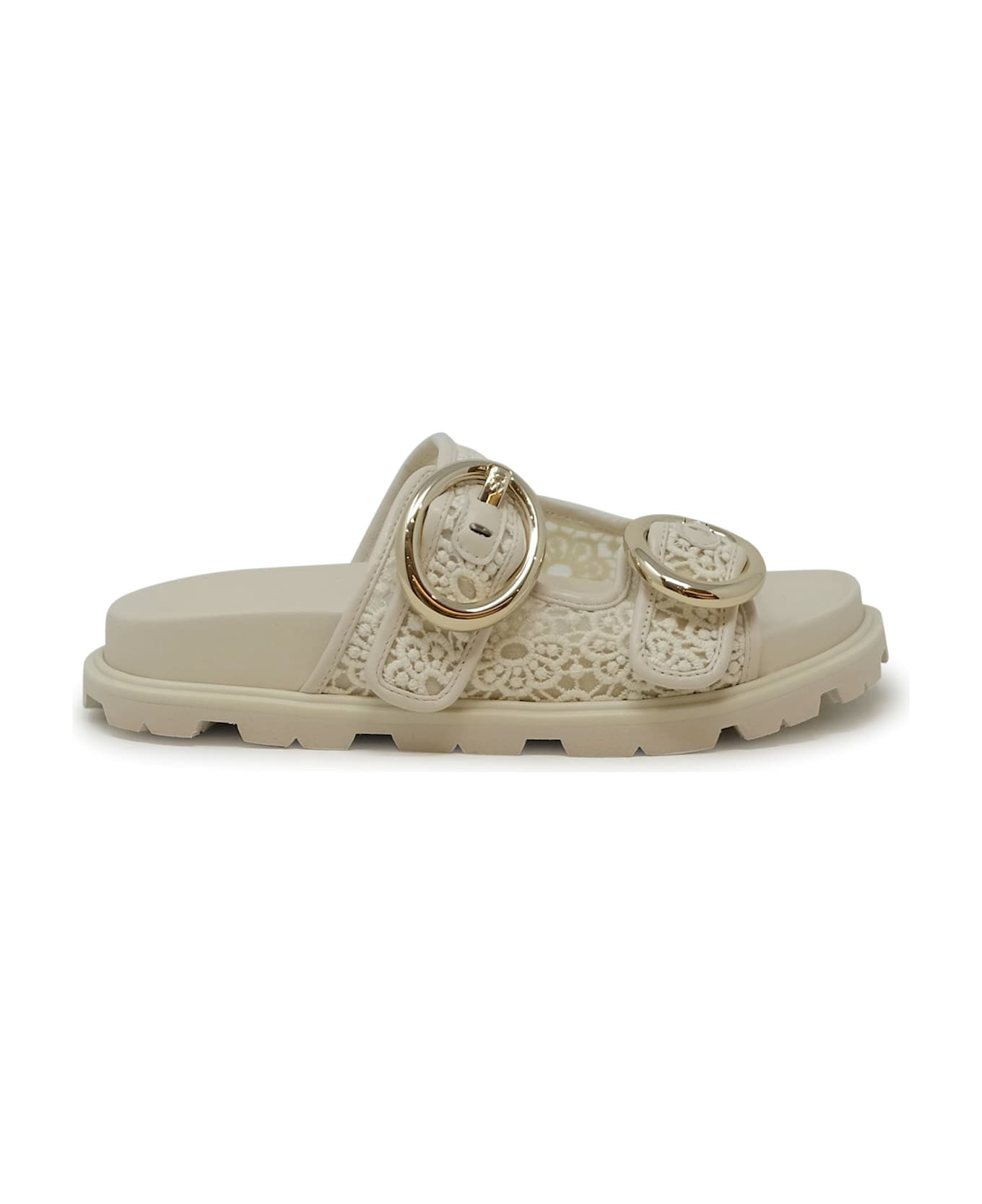 Stuart Weitzman Sk758 Ivory Lace Benni Sport Slide Sandals - 1