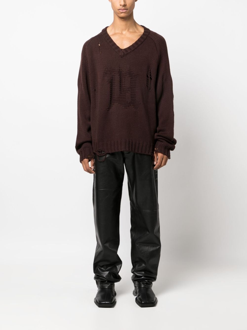 distressed-effect wool-blend jumper - 2