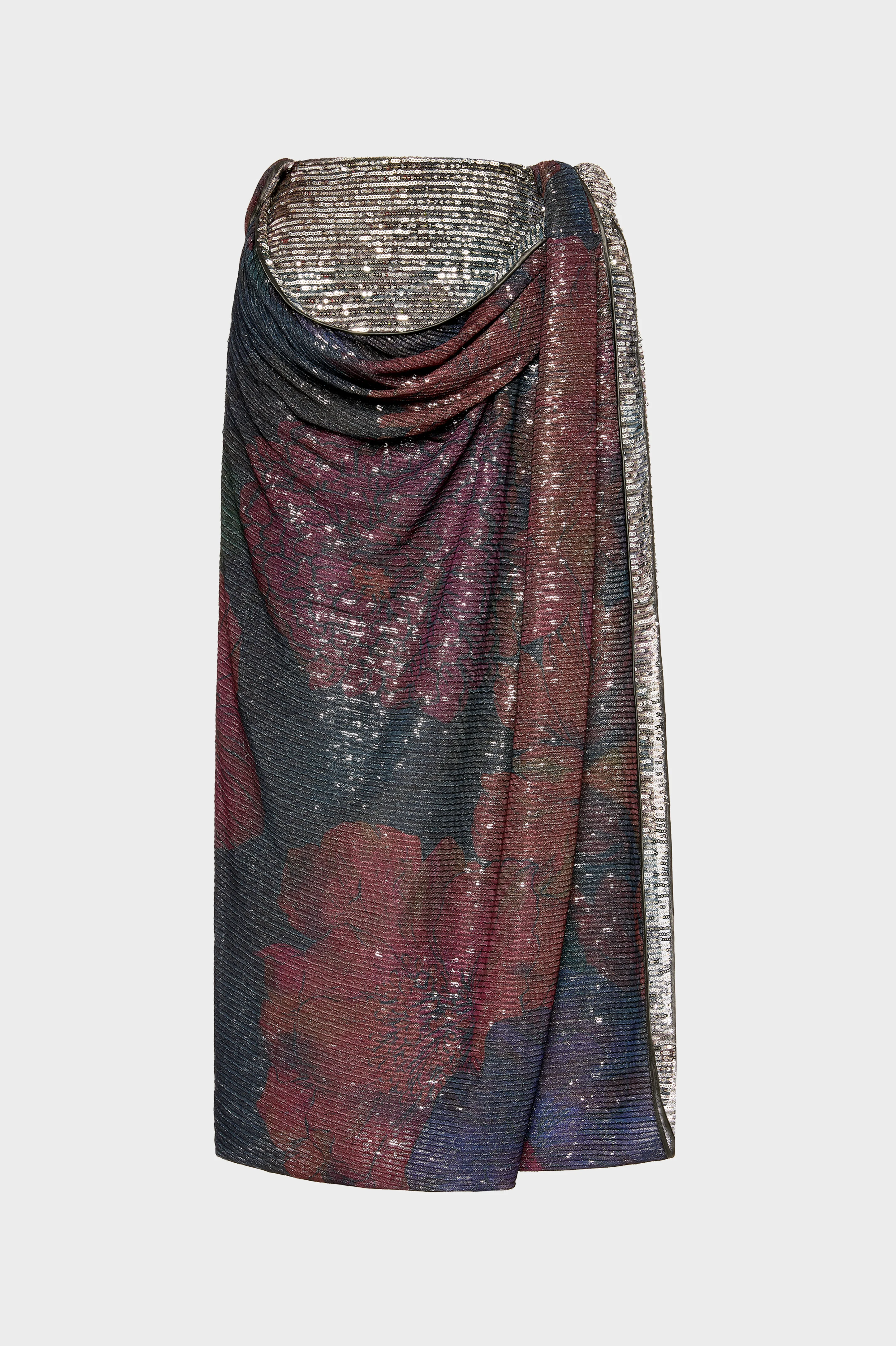 Printed Paillettes Draped Maxi Skirt - 1