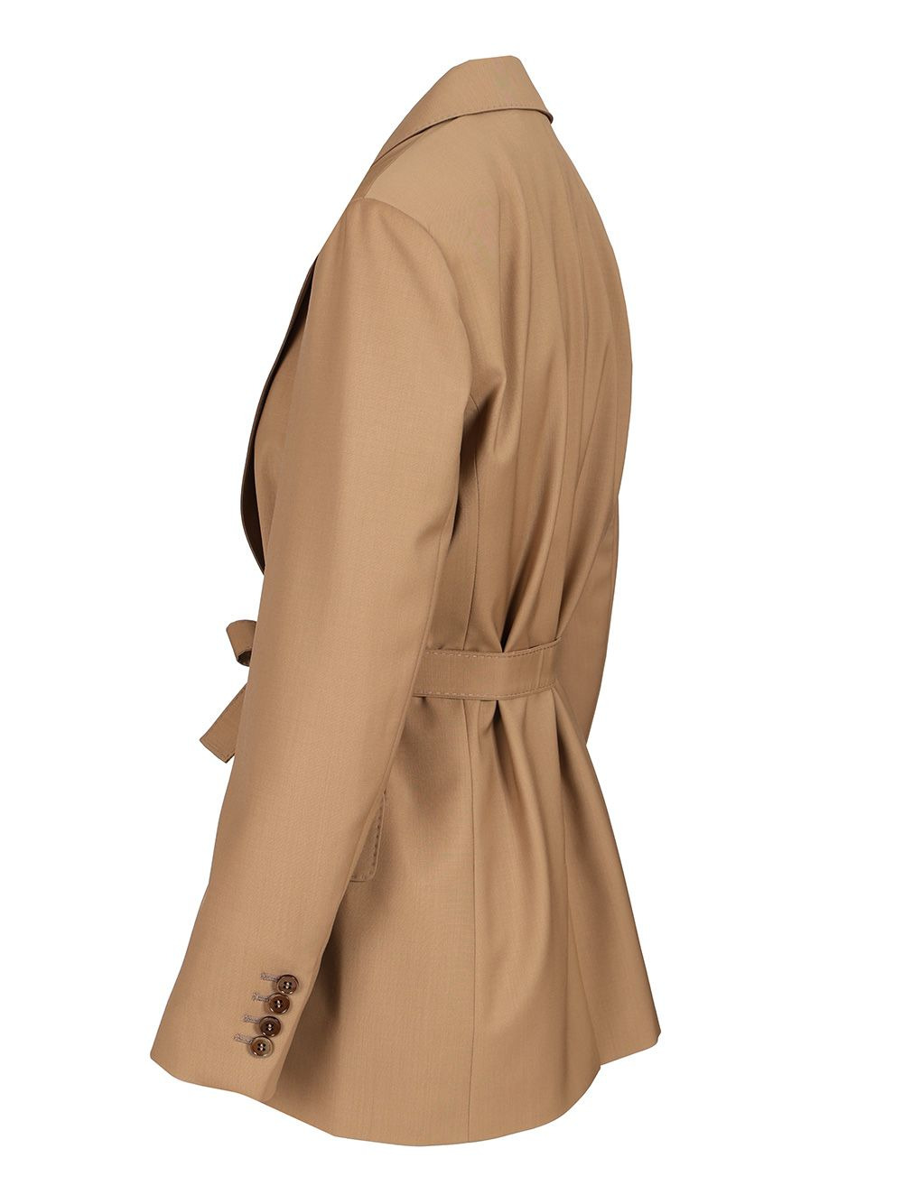 Wool Canvas Blazer With Belt Jackets Brown - 3