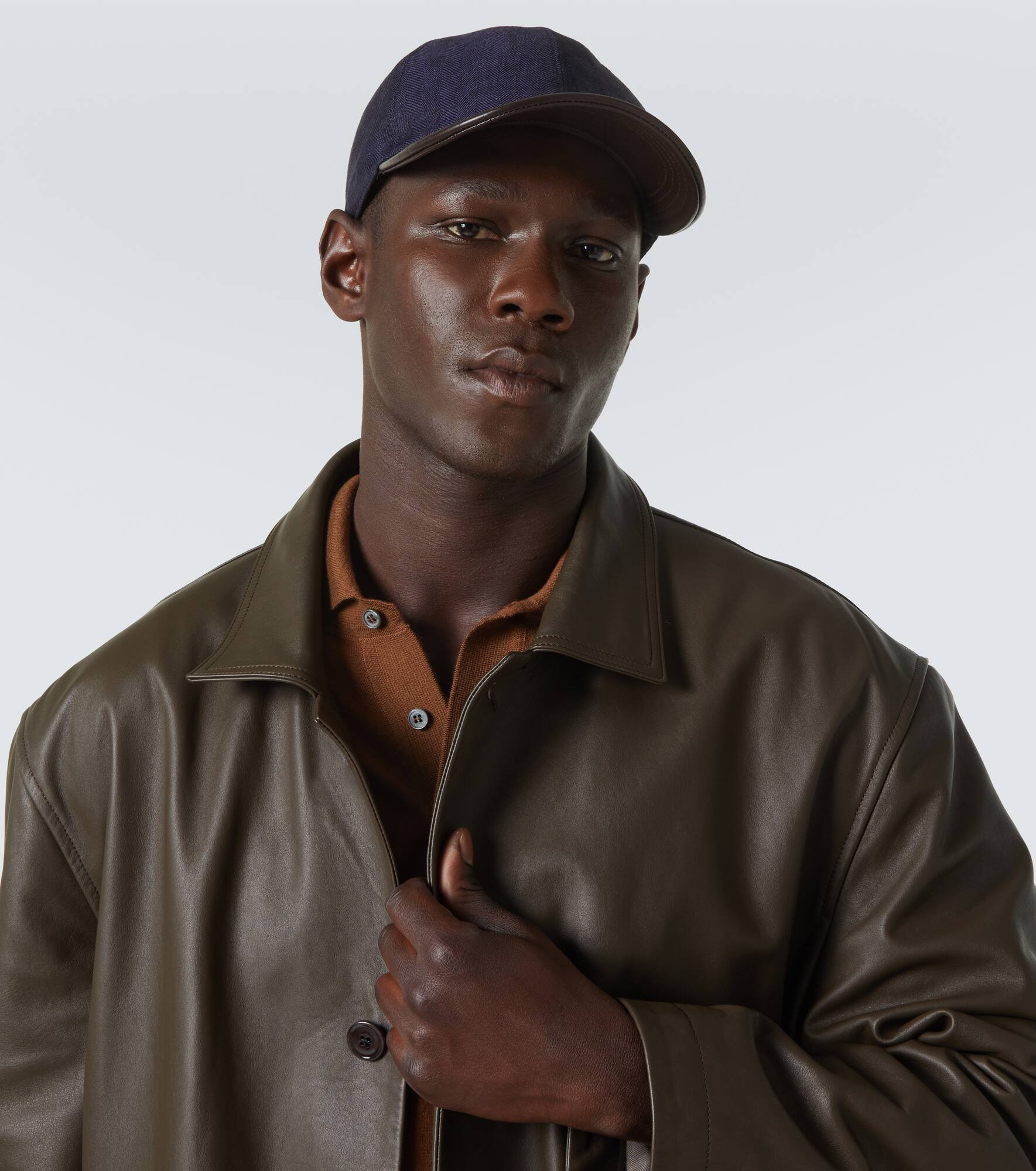 Leather-trimmed linen baseball cap - 2
