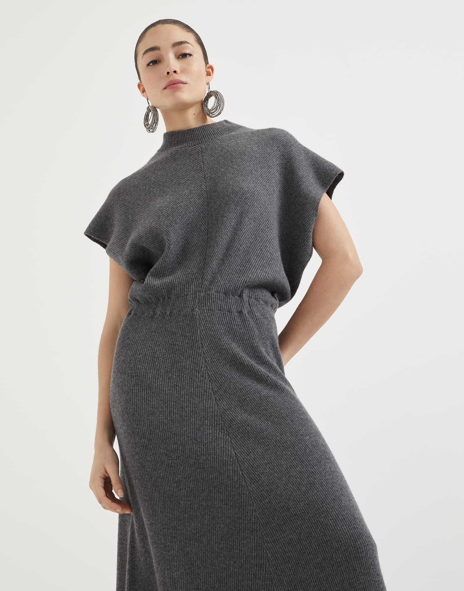 Cashmere English rib diagonal knit dress - 4