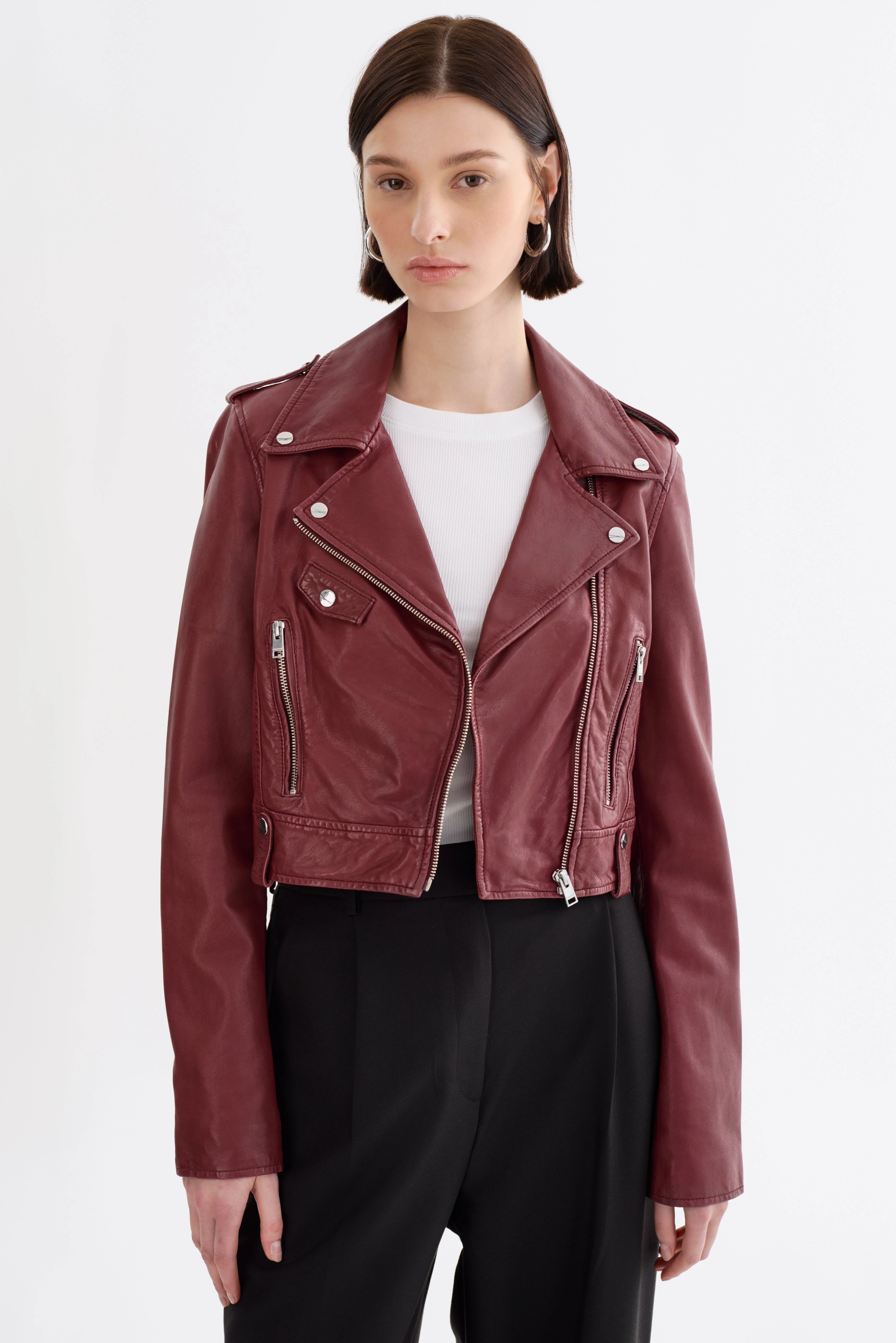 CIARA | Cropped Leather Biker Jacket - 1